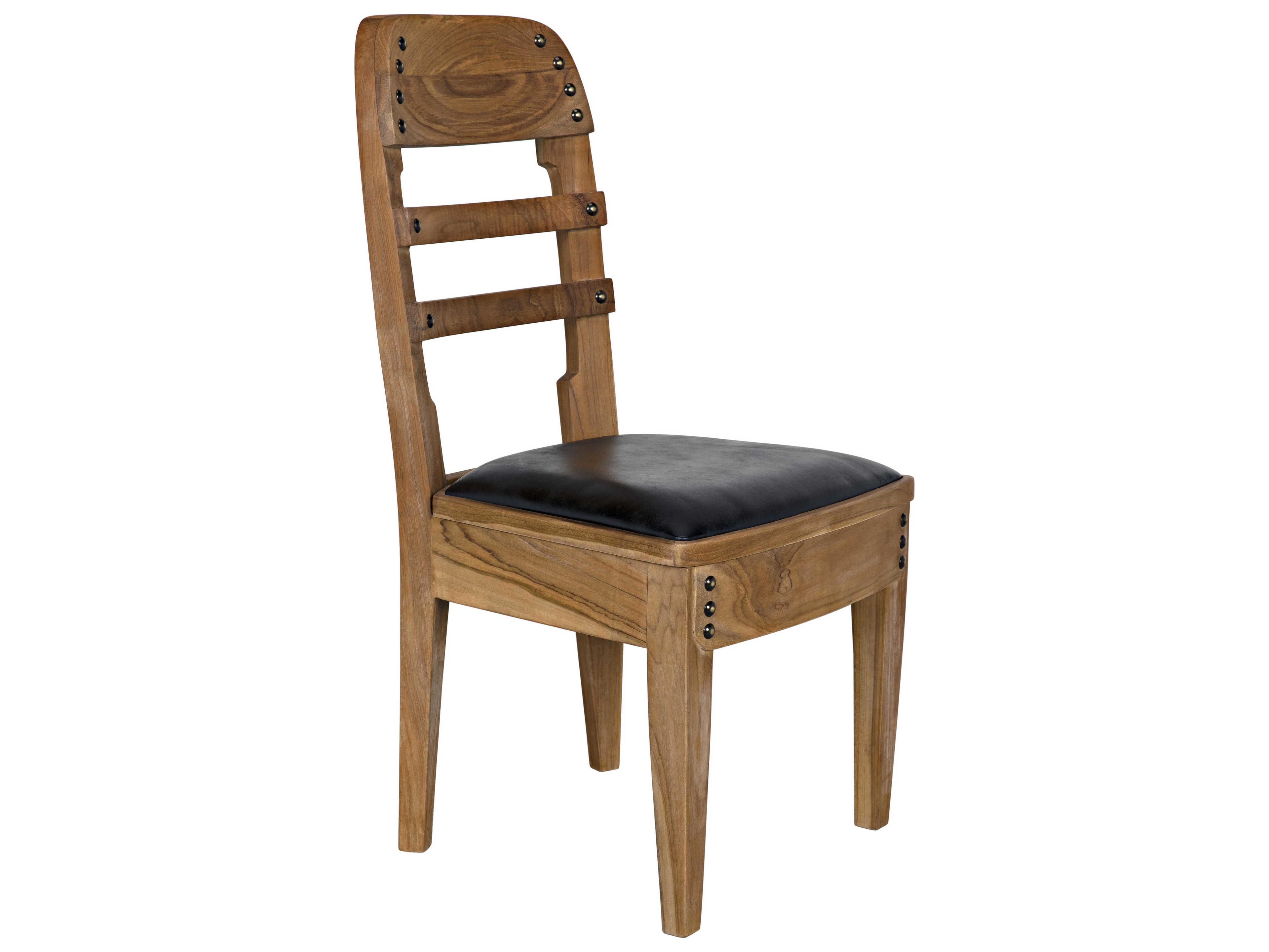 Noir Leather Teak Wood Black Upholstered Side Dining Chair