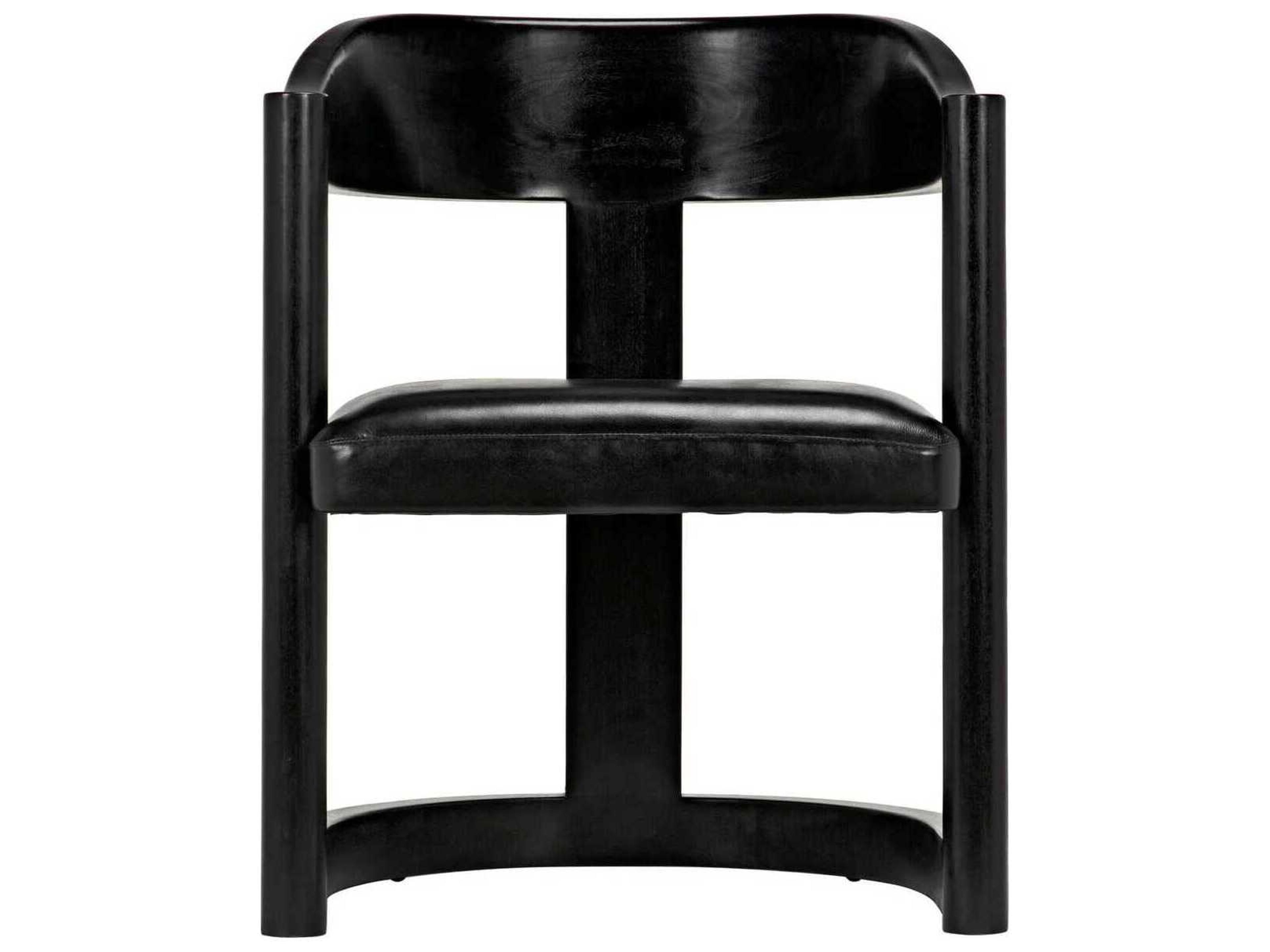 Noir Leather Teak Wood Black Upholstered Arm Dining Chair