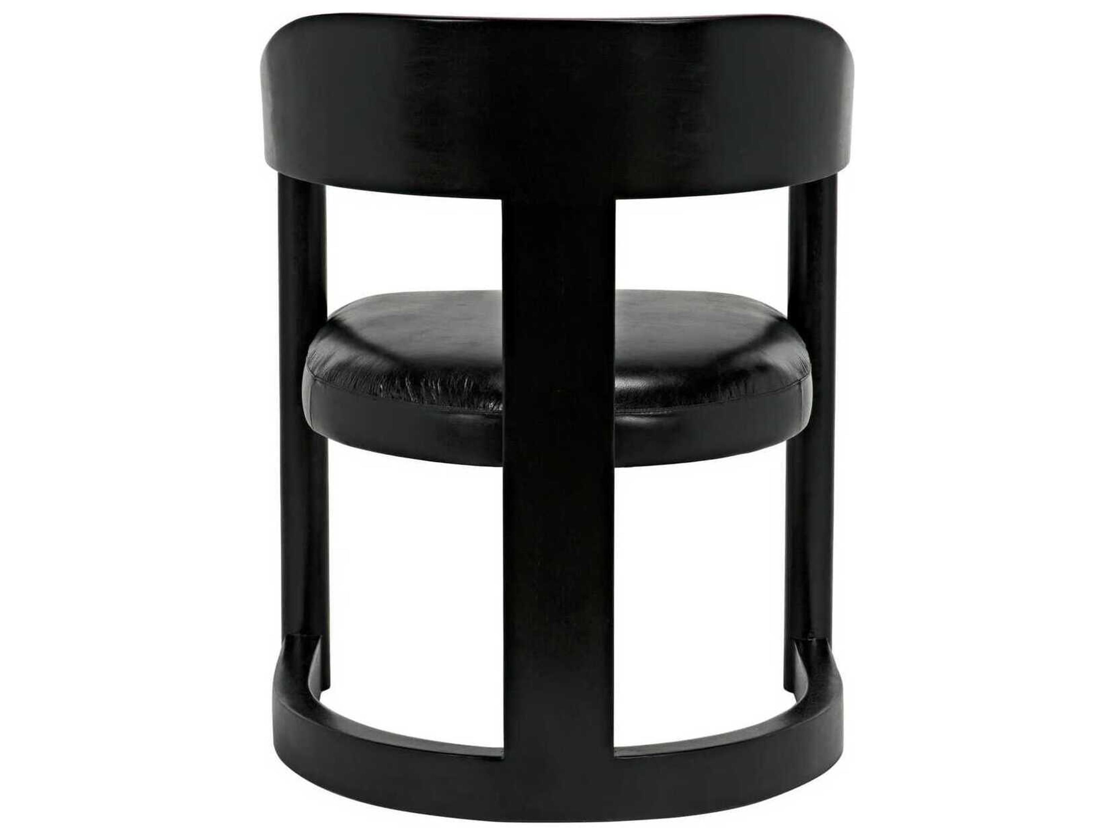 Noir Leather Teak Wood Black Upholstered Arm Dining Chair