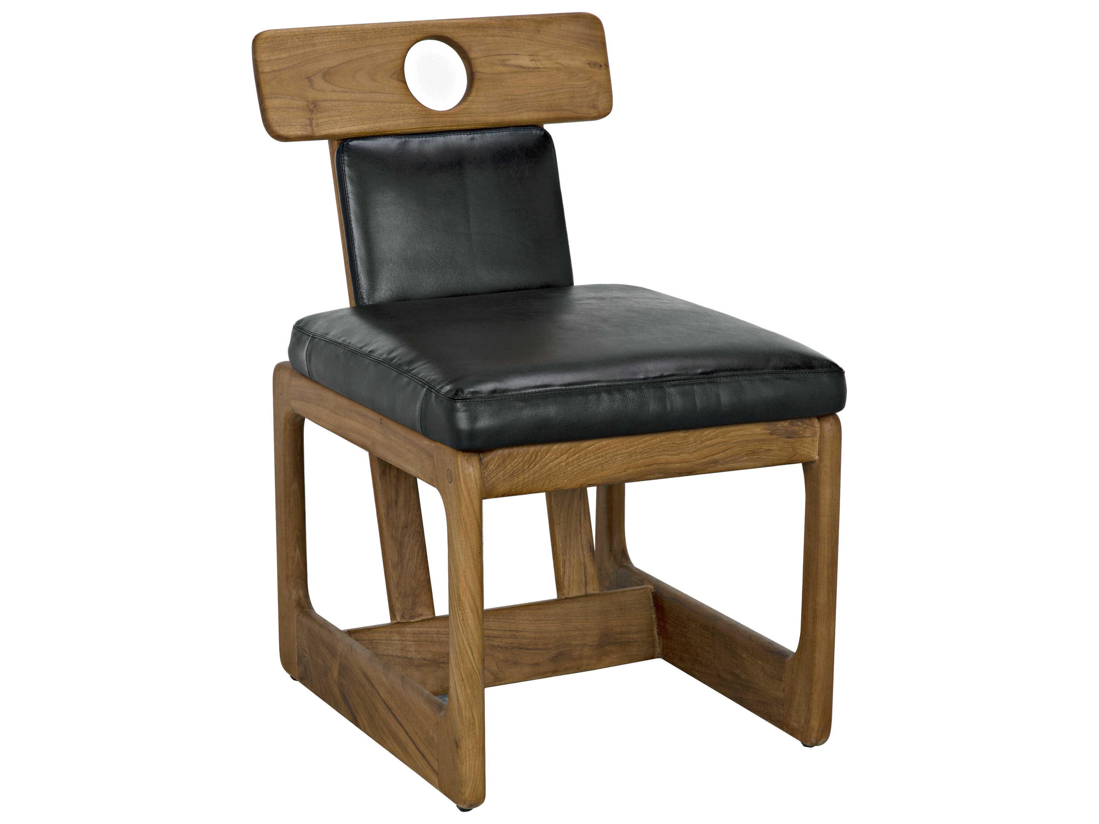 Buraco Mid-Century Modern Upholstered Teak Dining Side Chair in Black Leather