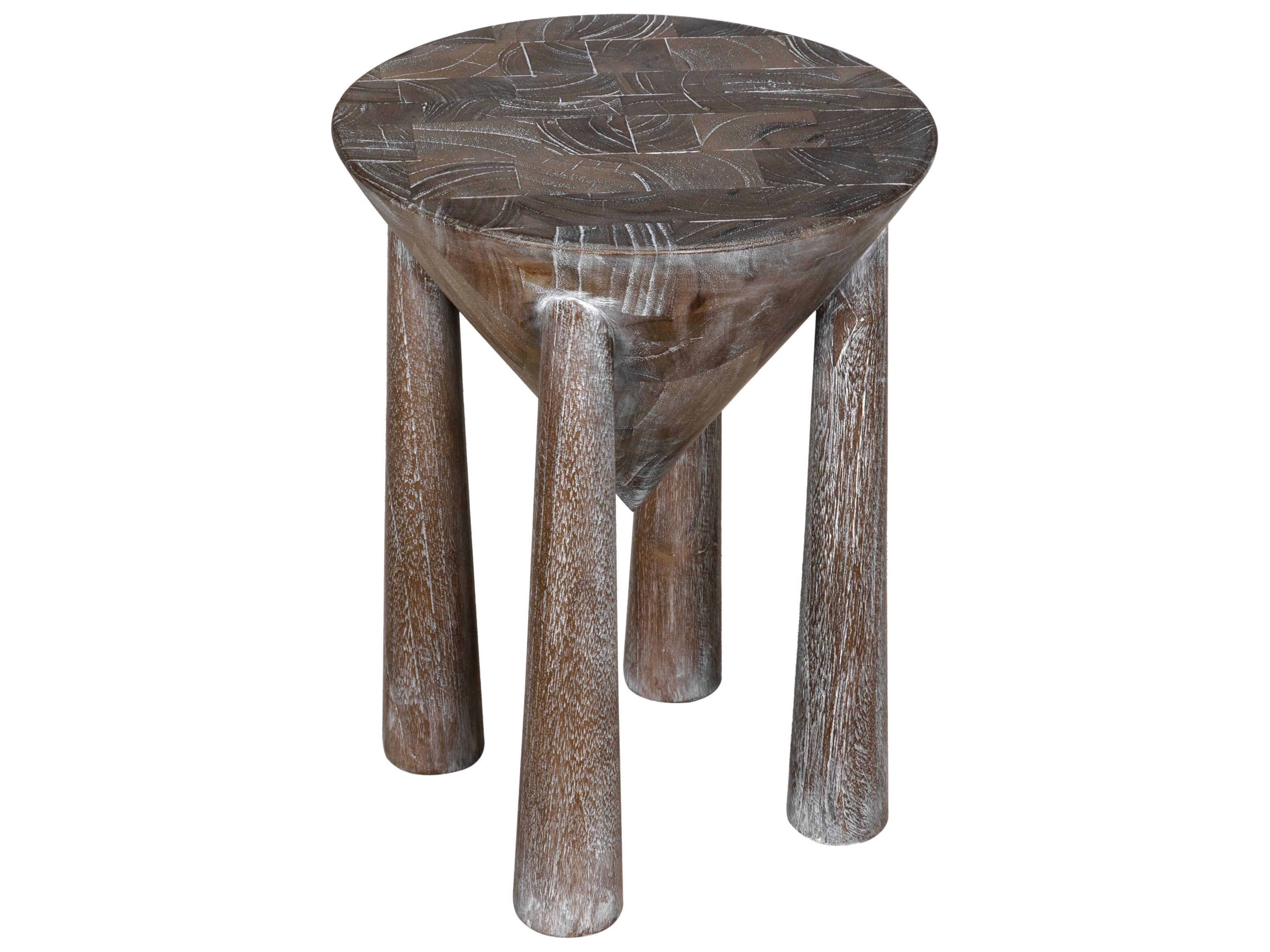 Noir Kongo Round Wood Weathered Teak End Table