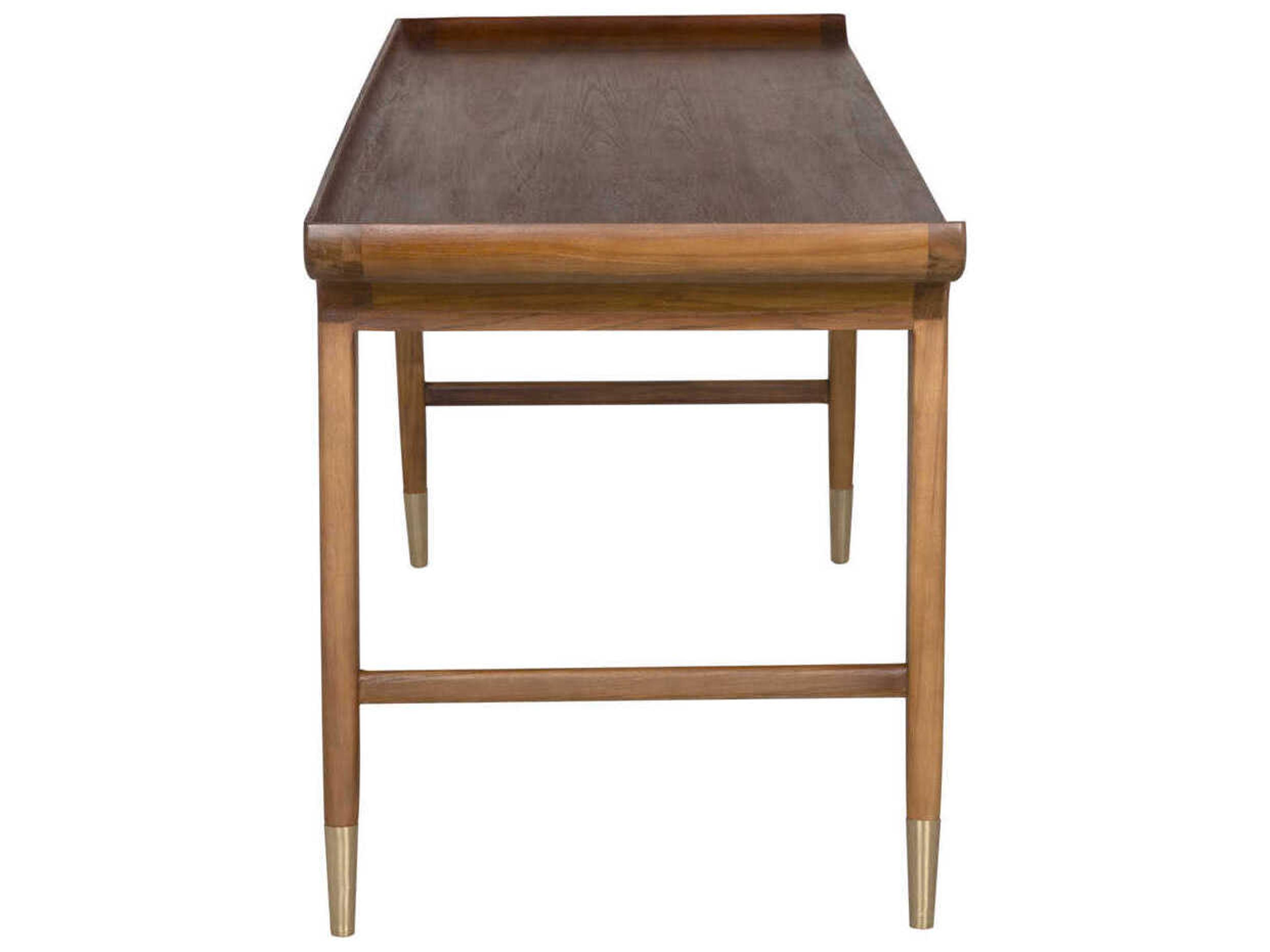 Noir Mandrake Clear Coat Flat Brown Teak Wood Writing Desk