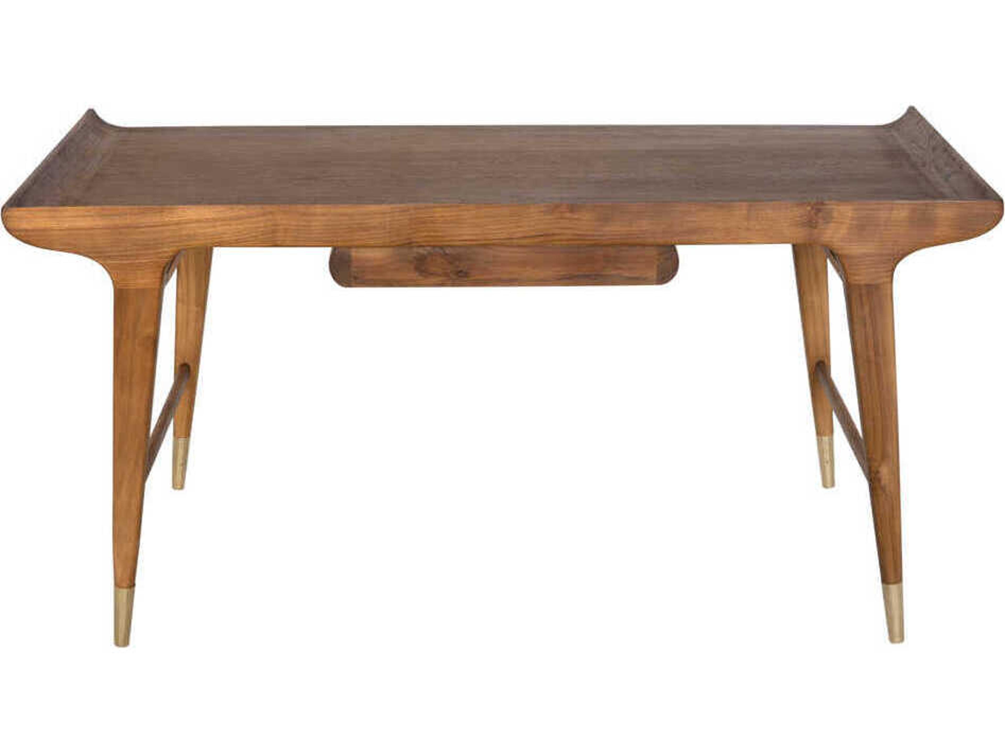 Noir Mandrake Clear Coat Flat Brown Teak Wood Writing Desk