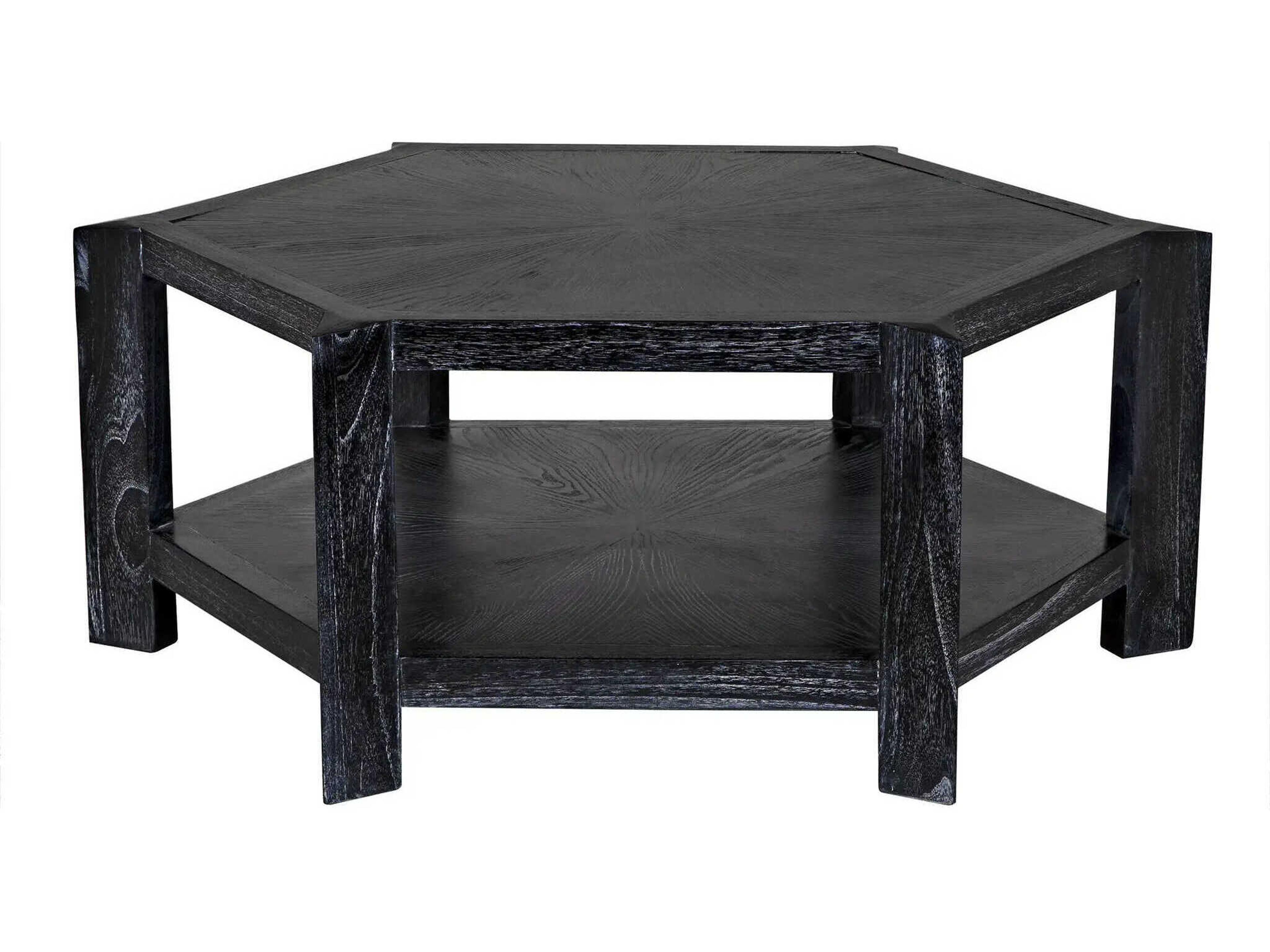 Yuhuda Hexagon Wood Cinder Black Coffee Table