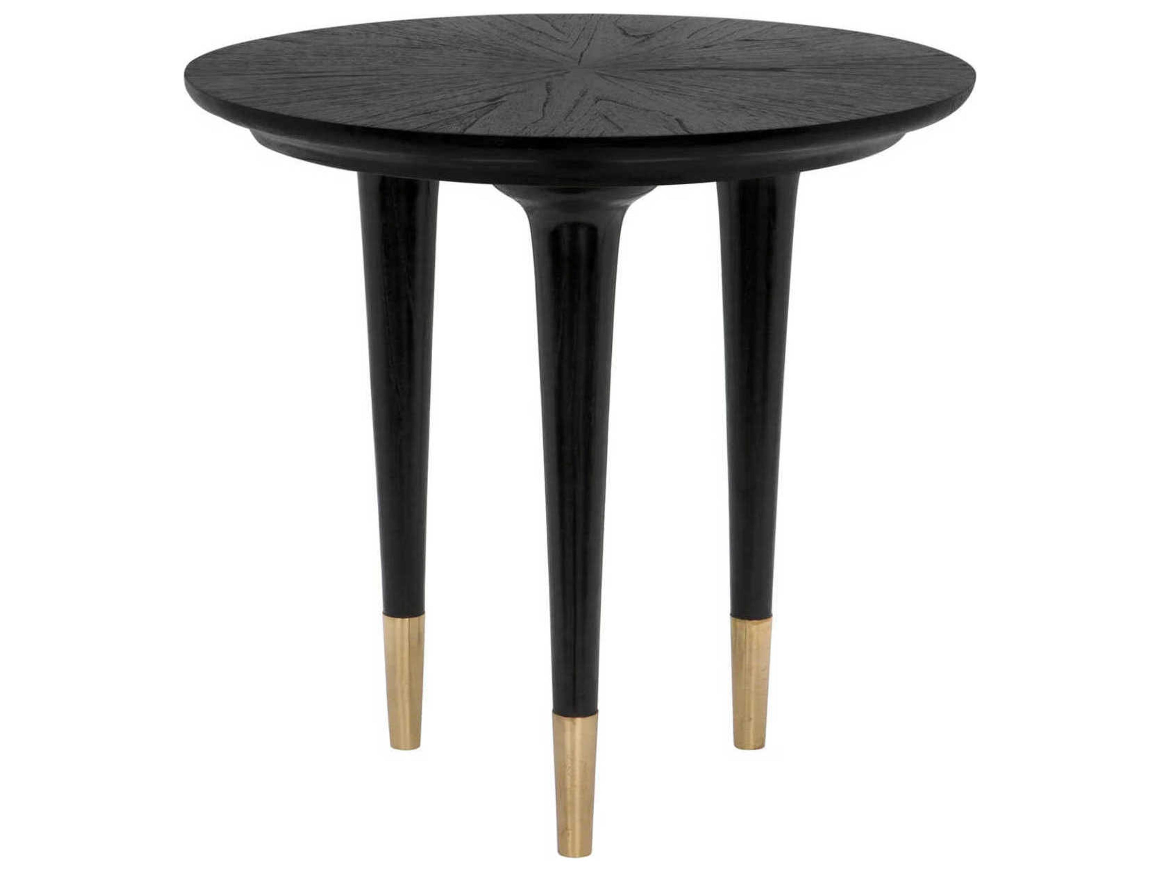 Noir Maganini Round Wood Charcoal Black End Table