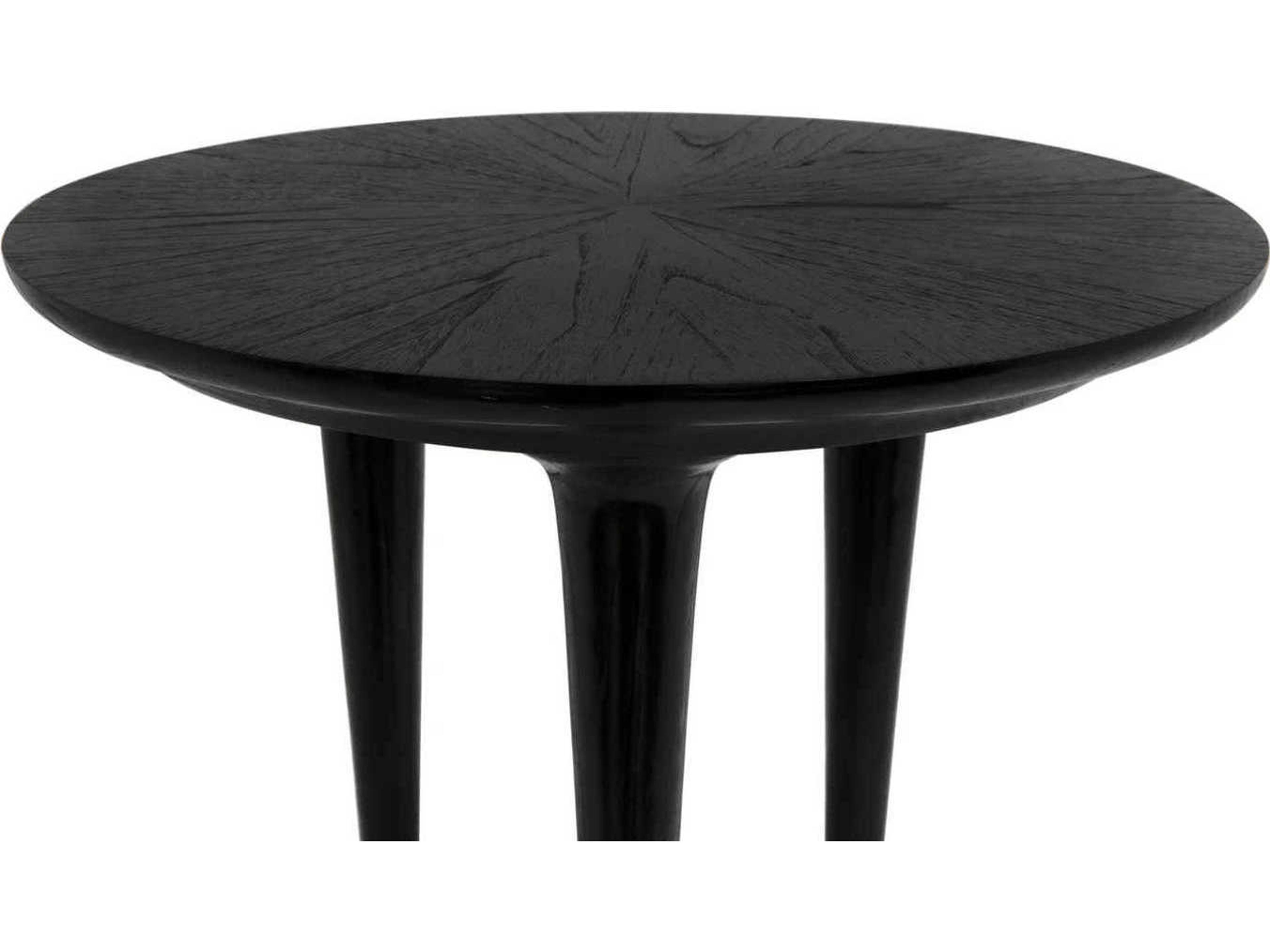 Noir Maganini Round Wood Charcoal Black End Table