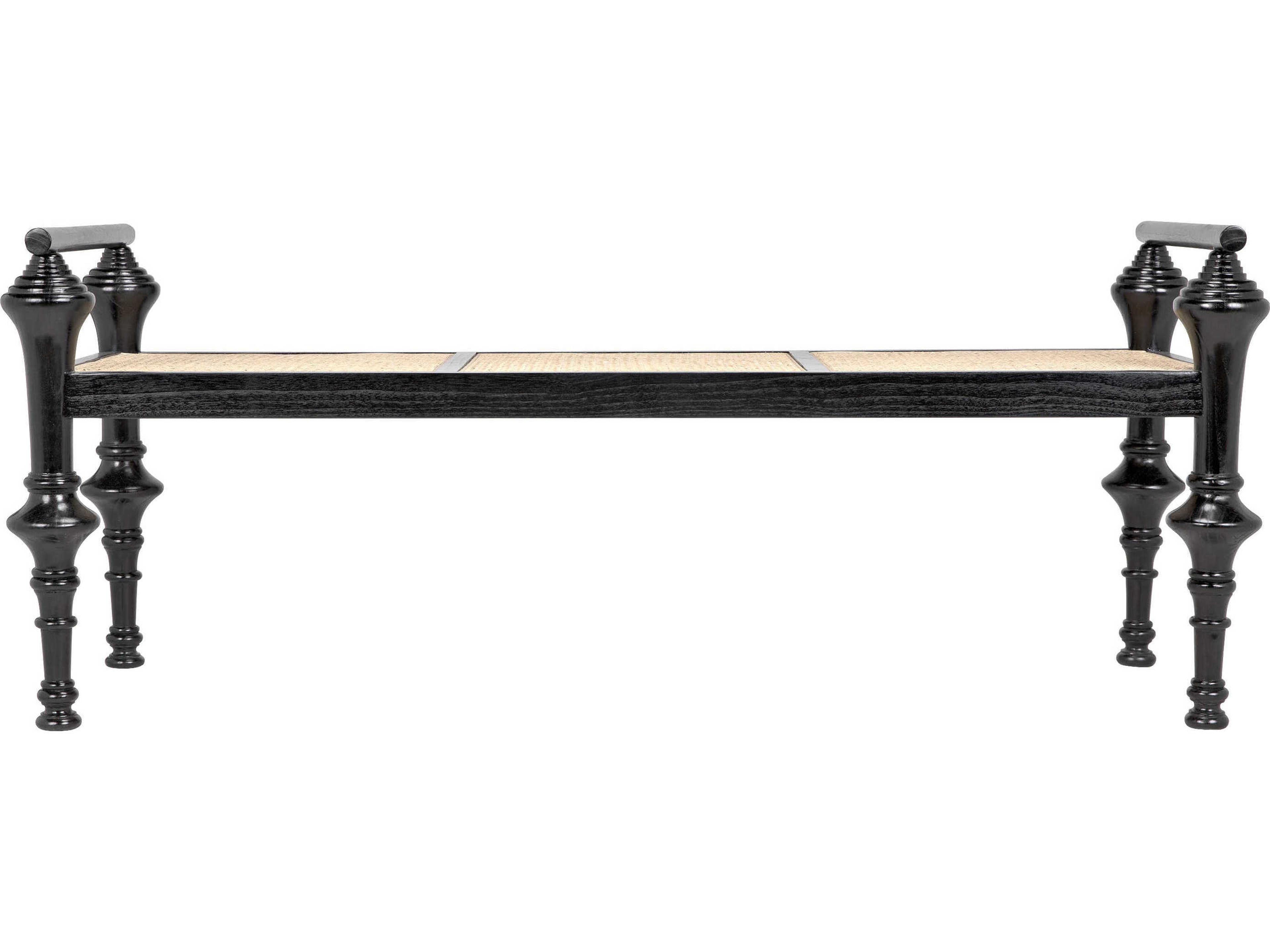 Noir Caning Charcoal Black Brown Accent Bench