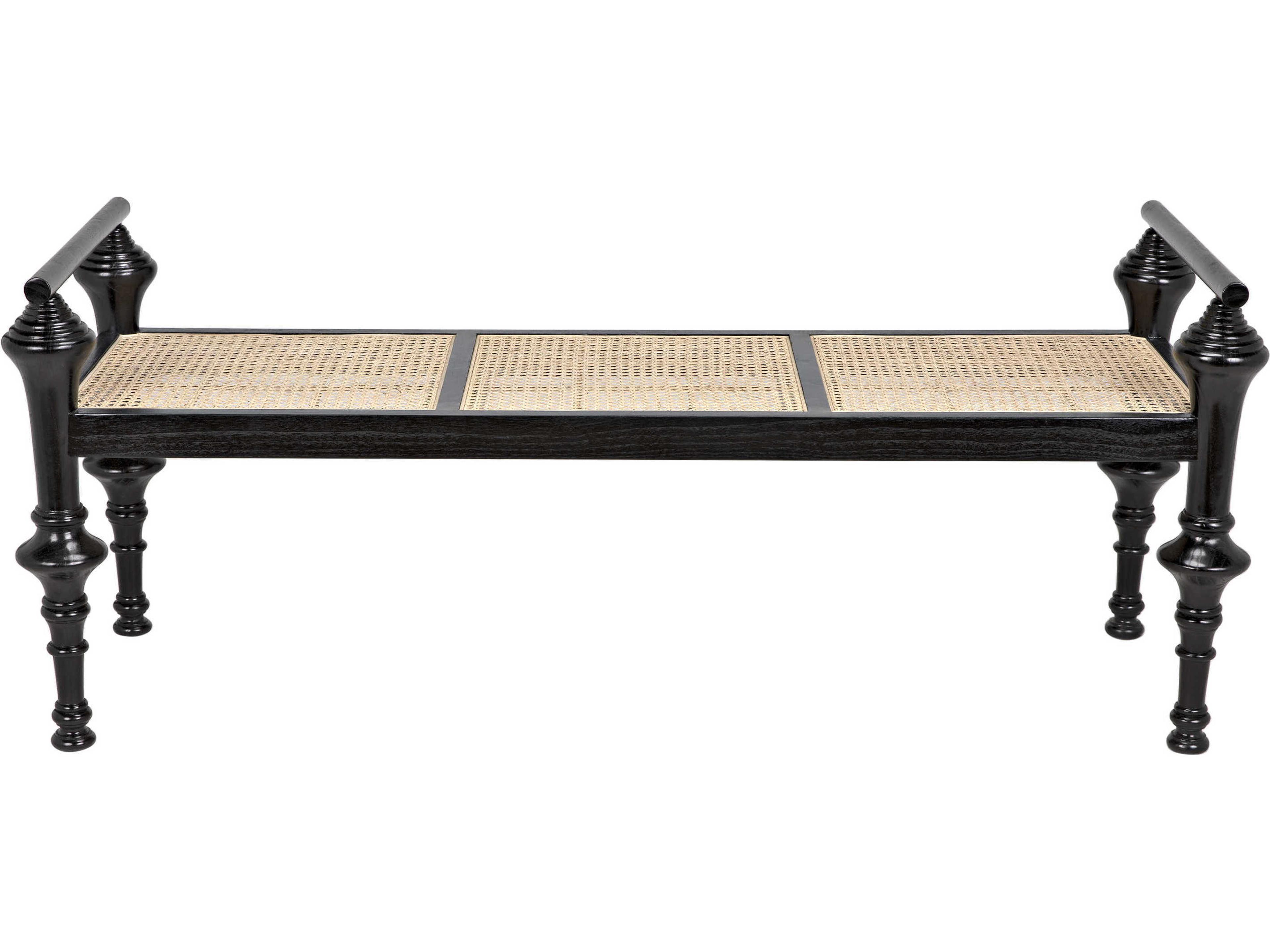 Noir Caning Charcoal Black Brown Accent Bench