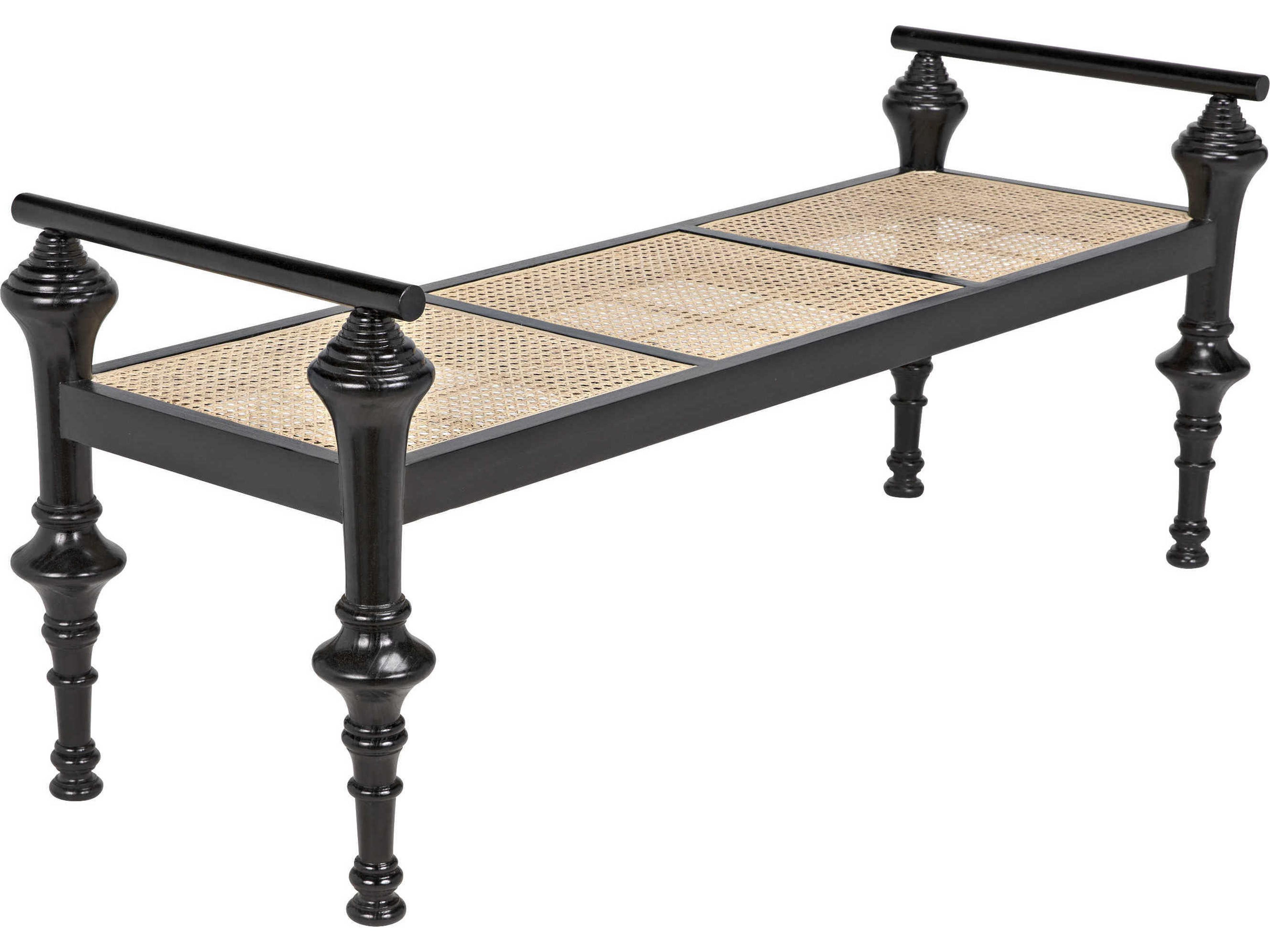 Noir Caning Charcoal Black Brown Accent Bench