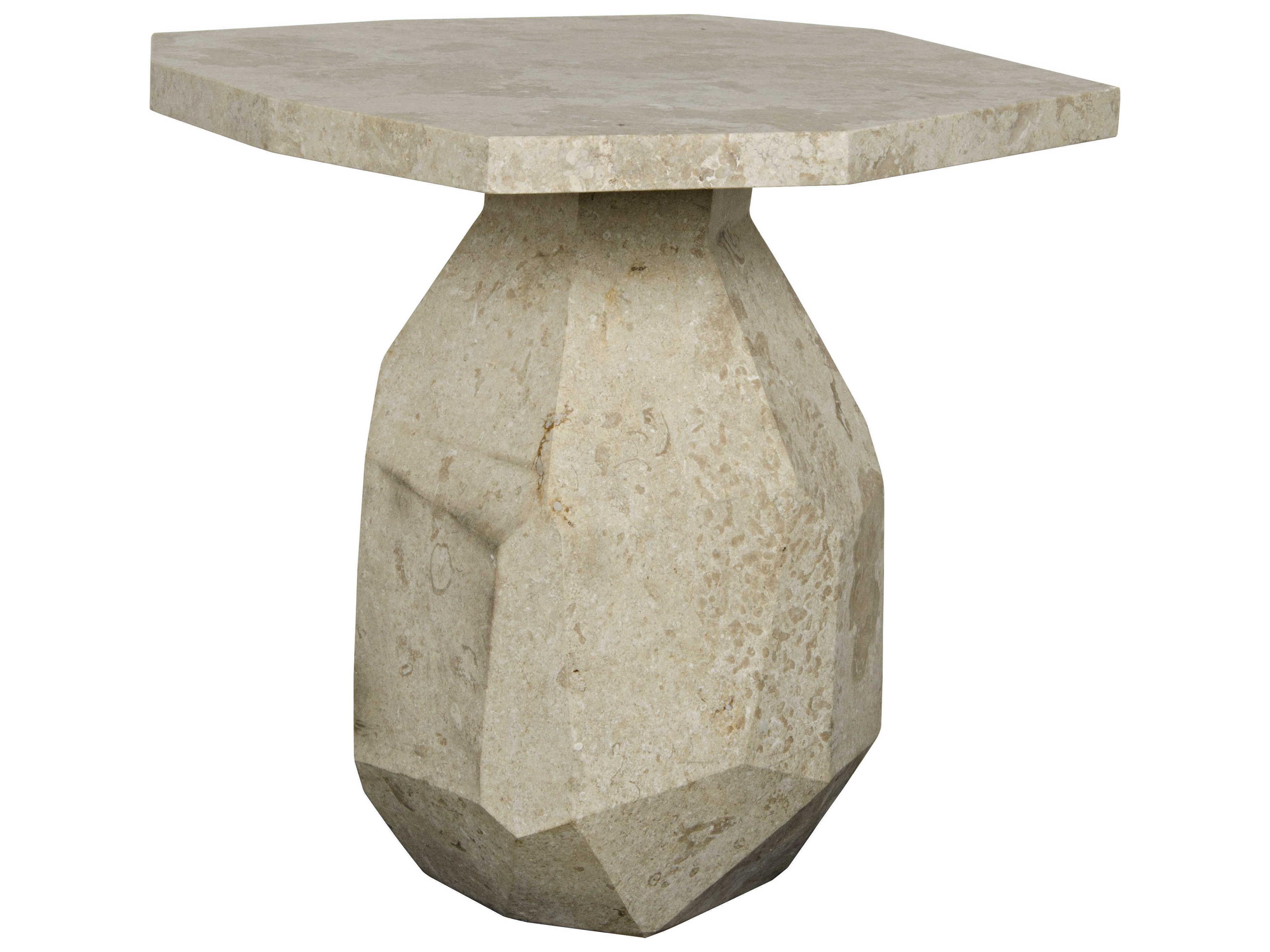 Noir Living Room Accents Octagon White Marble End Table