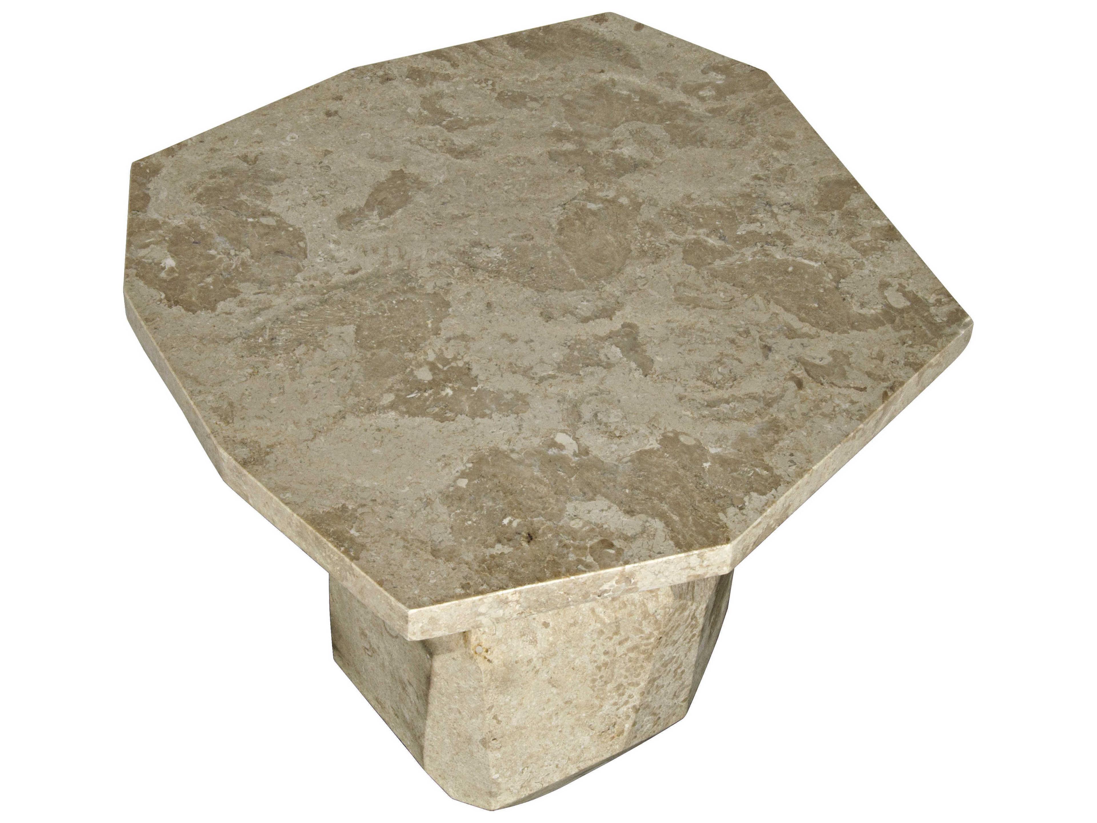 Noir Living Room Accents Octagon White Marble End Table