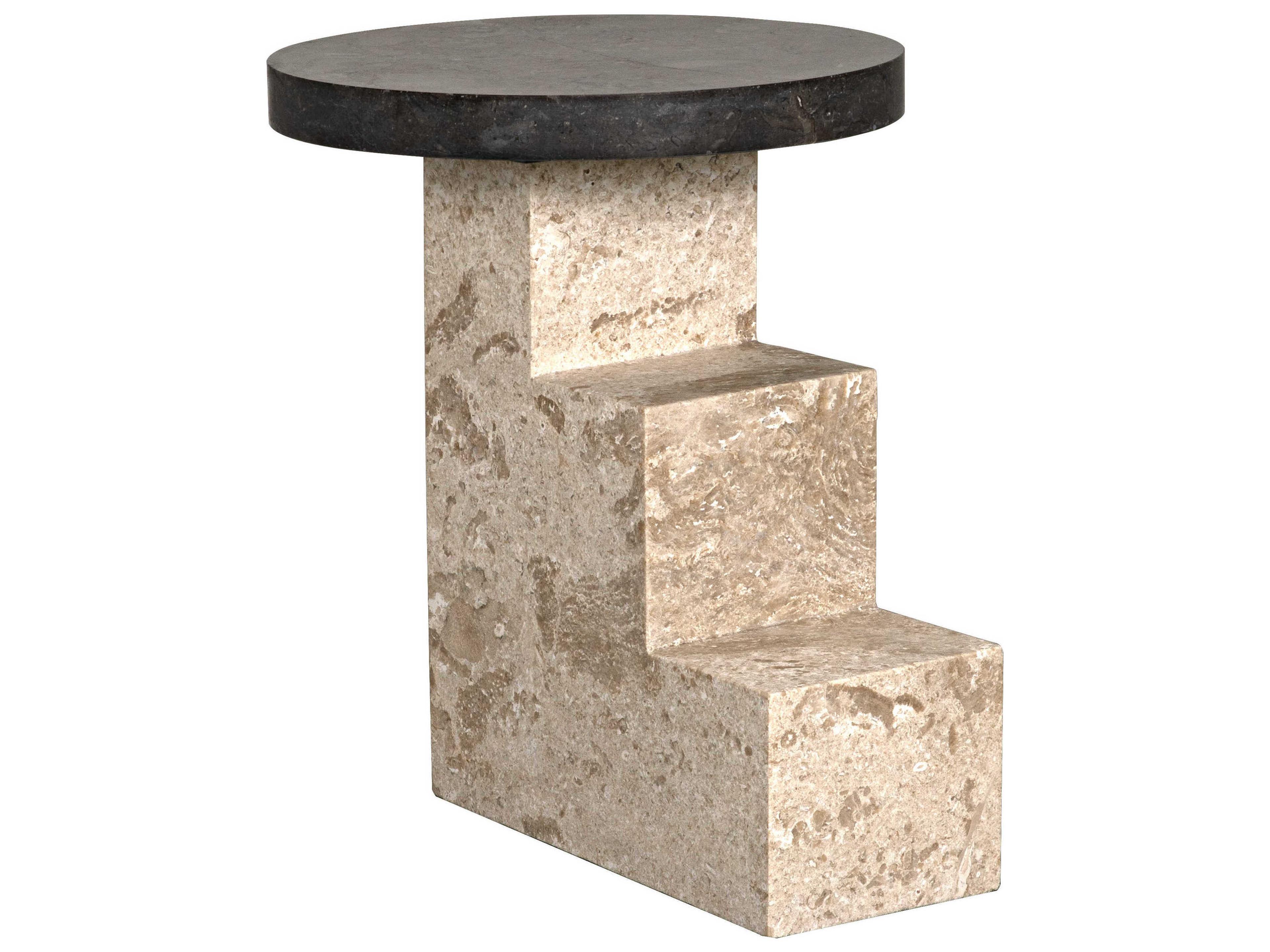 Noir Round Black And White Marble End Table