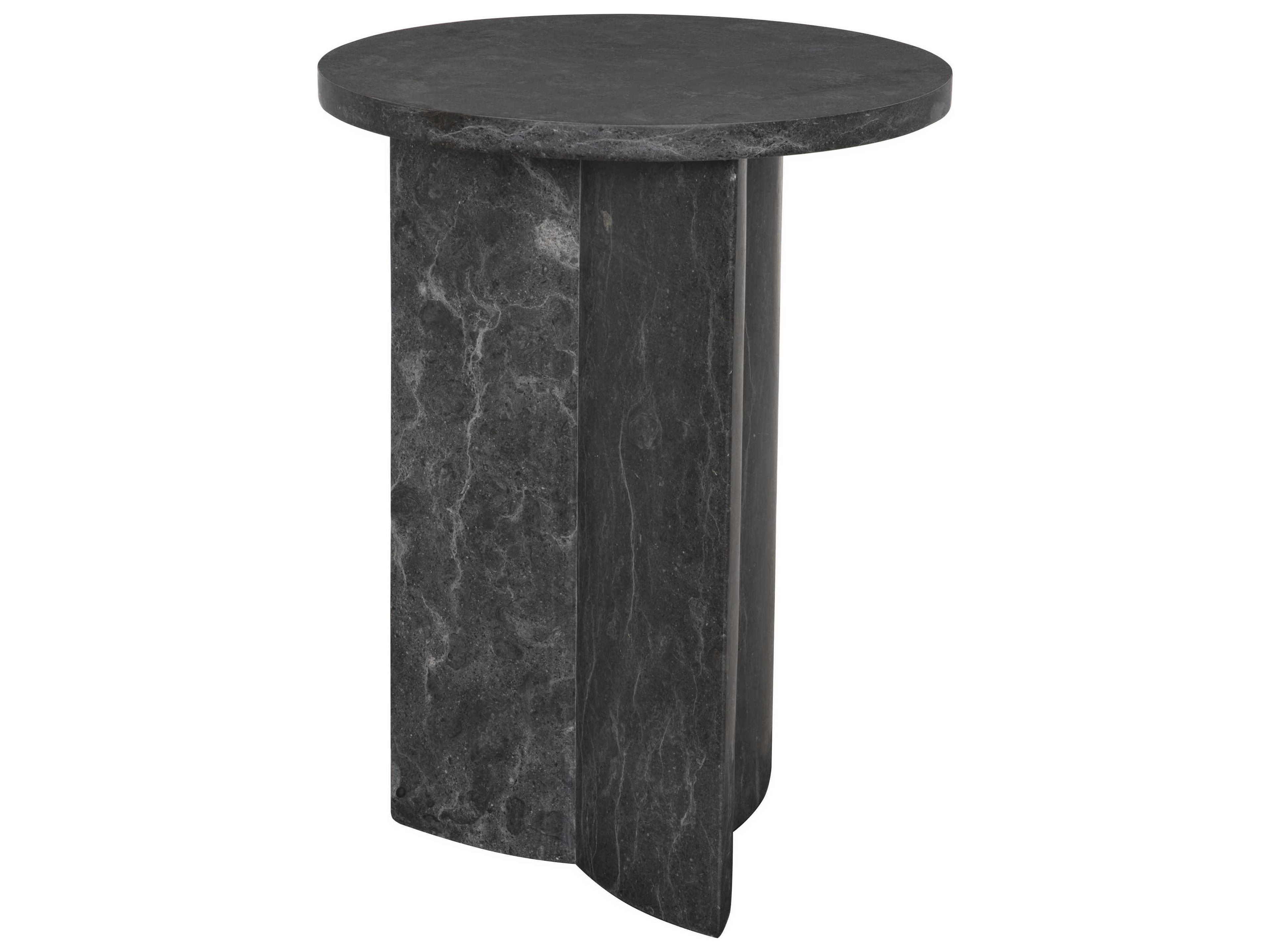 Noir Diana Round Black Marble End Table