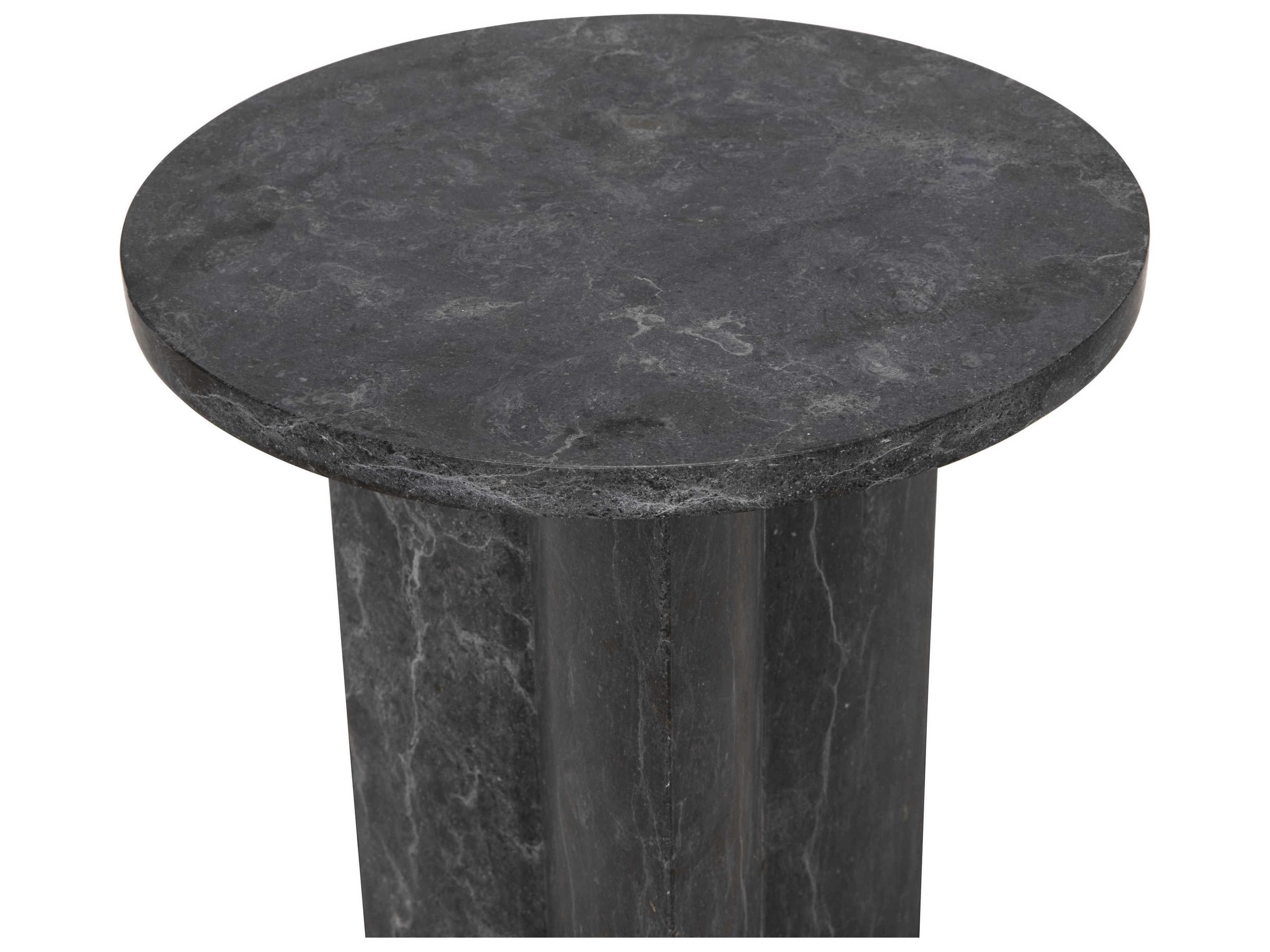 Noir Diana Round Black Marble End Table