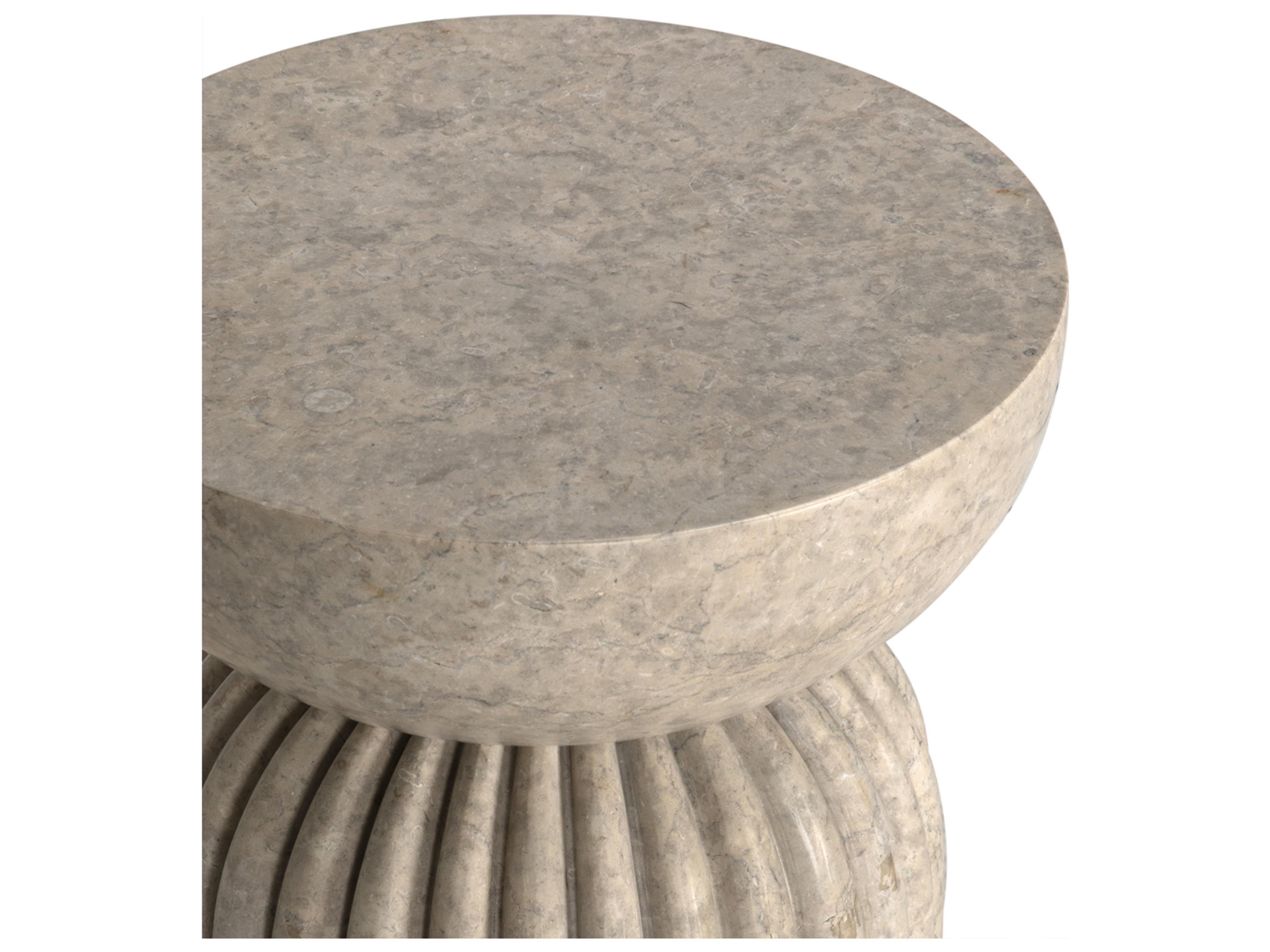 Noir Diva Round White Marble End Table