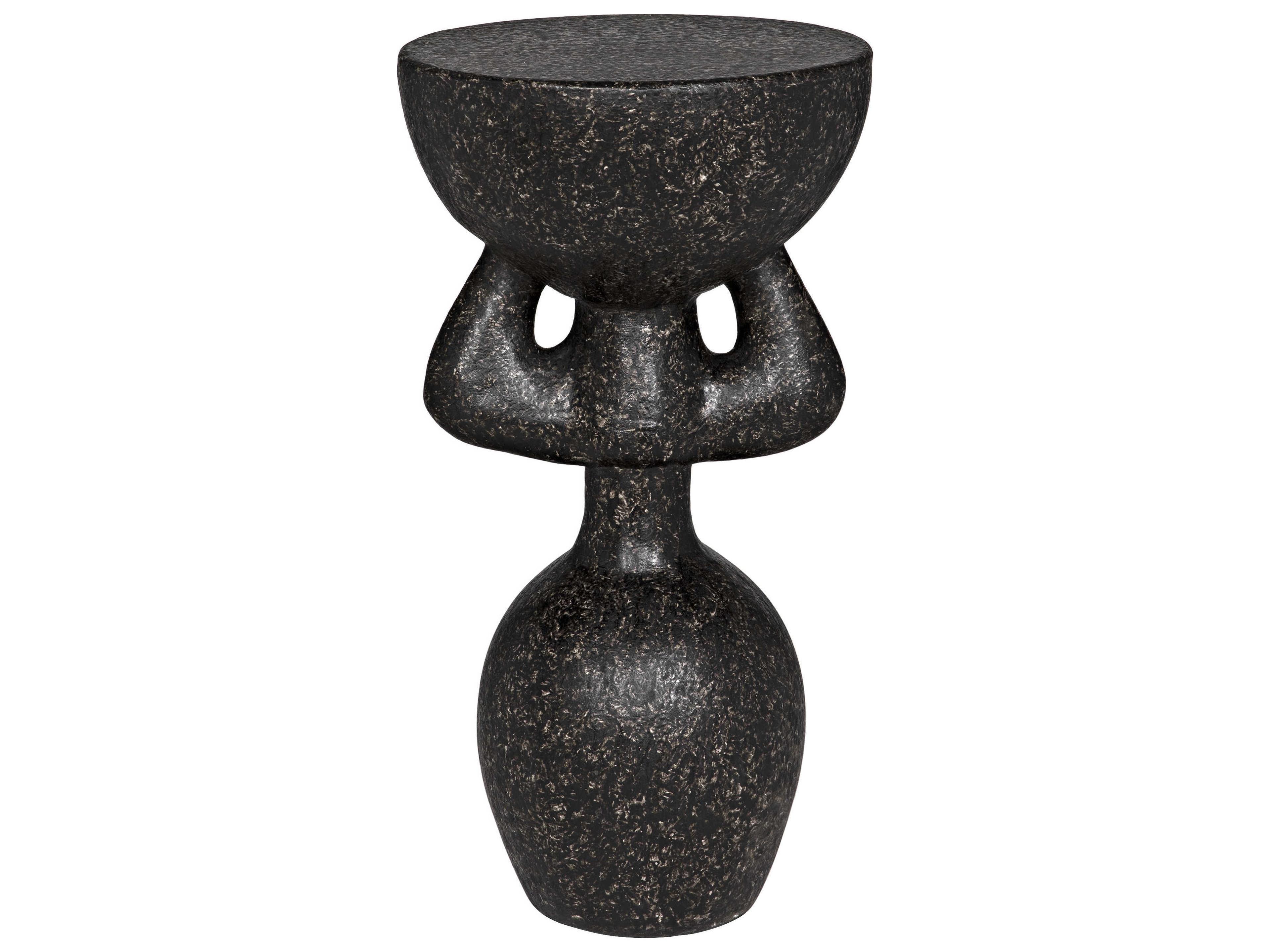 Round Black Fiber Cement End Table