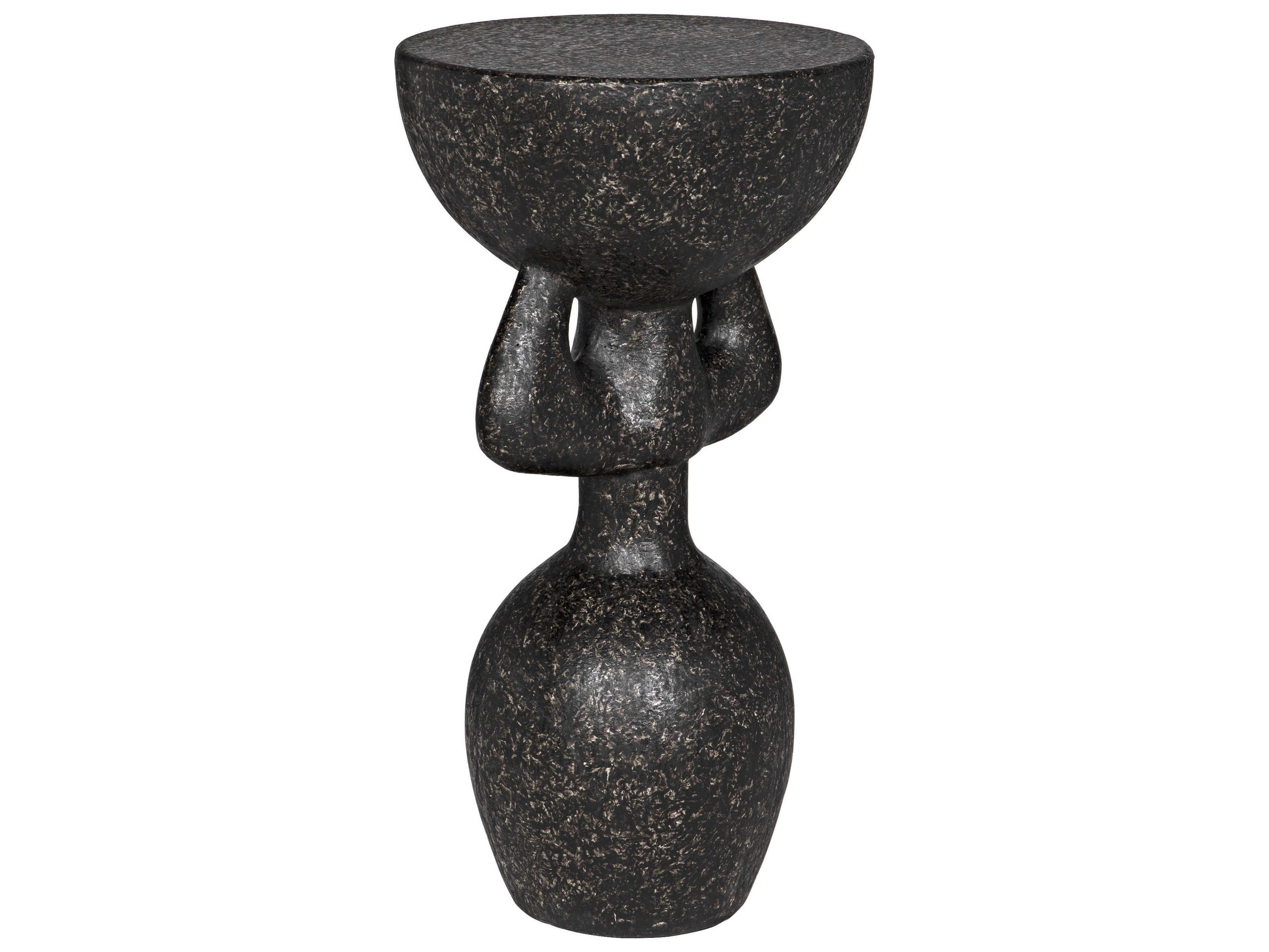 Noir Round Black Fiber Cement End Table