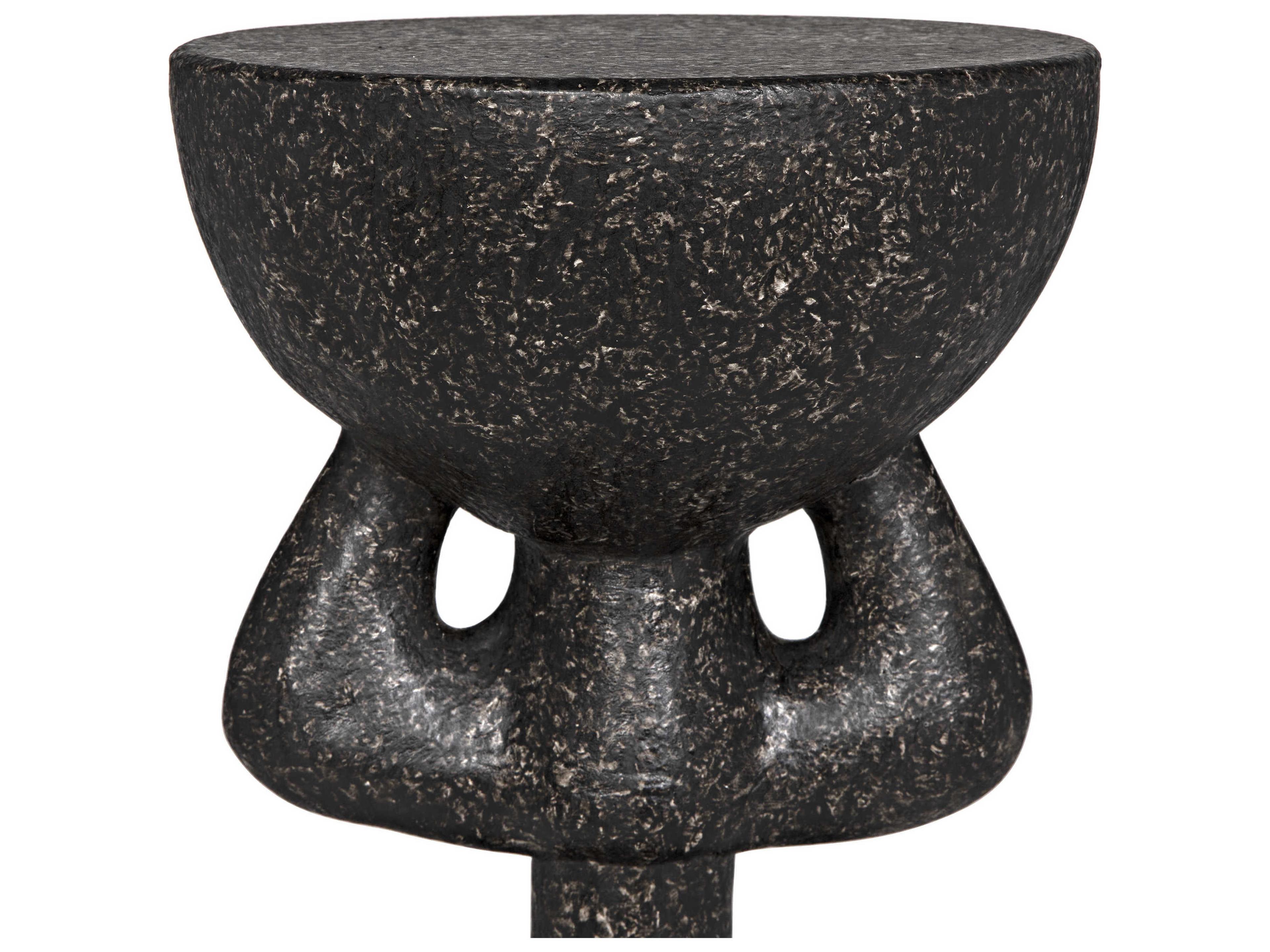 Noir Round Black Fiber Cement End Table