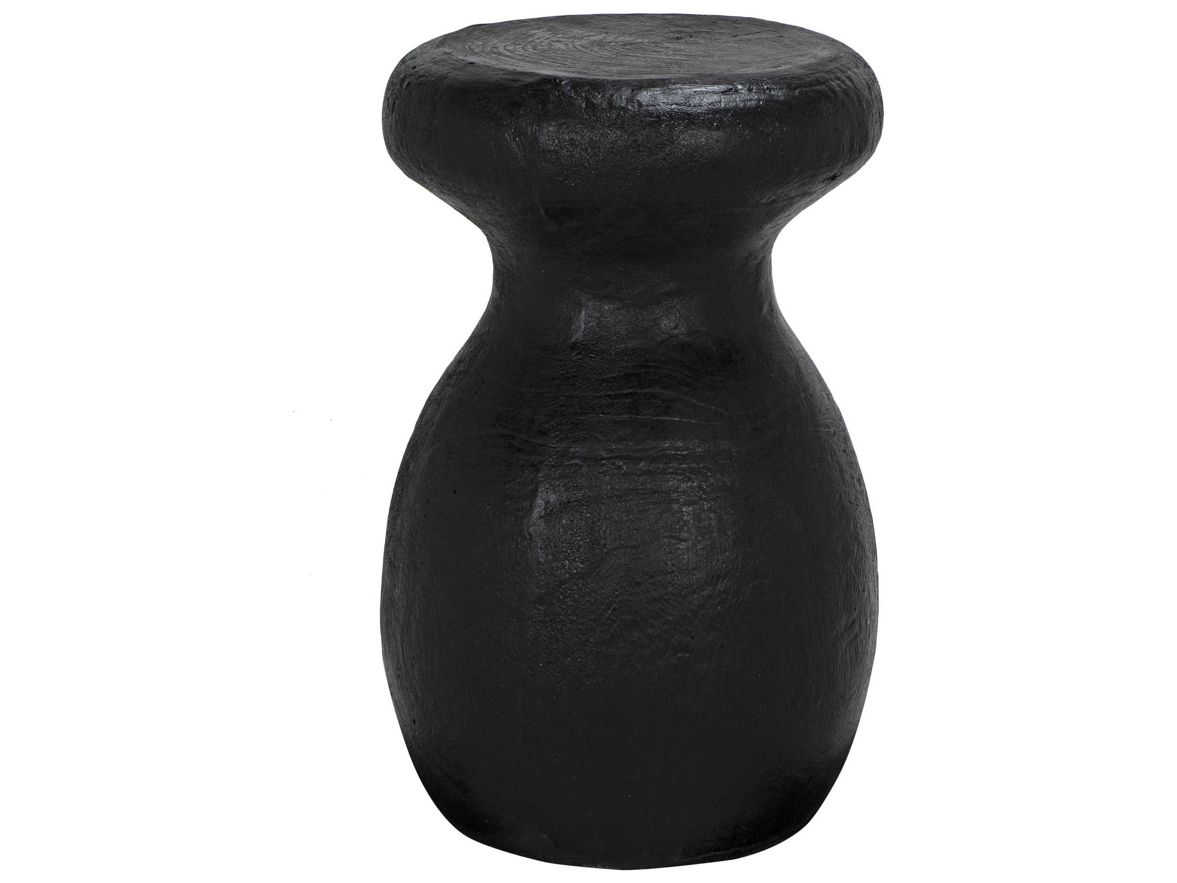 Noir Samson Round Black Burnt Fiber Cement End Table