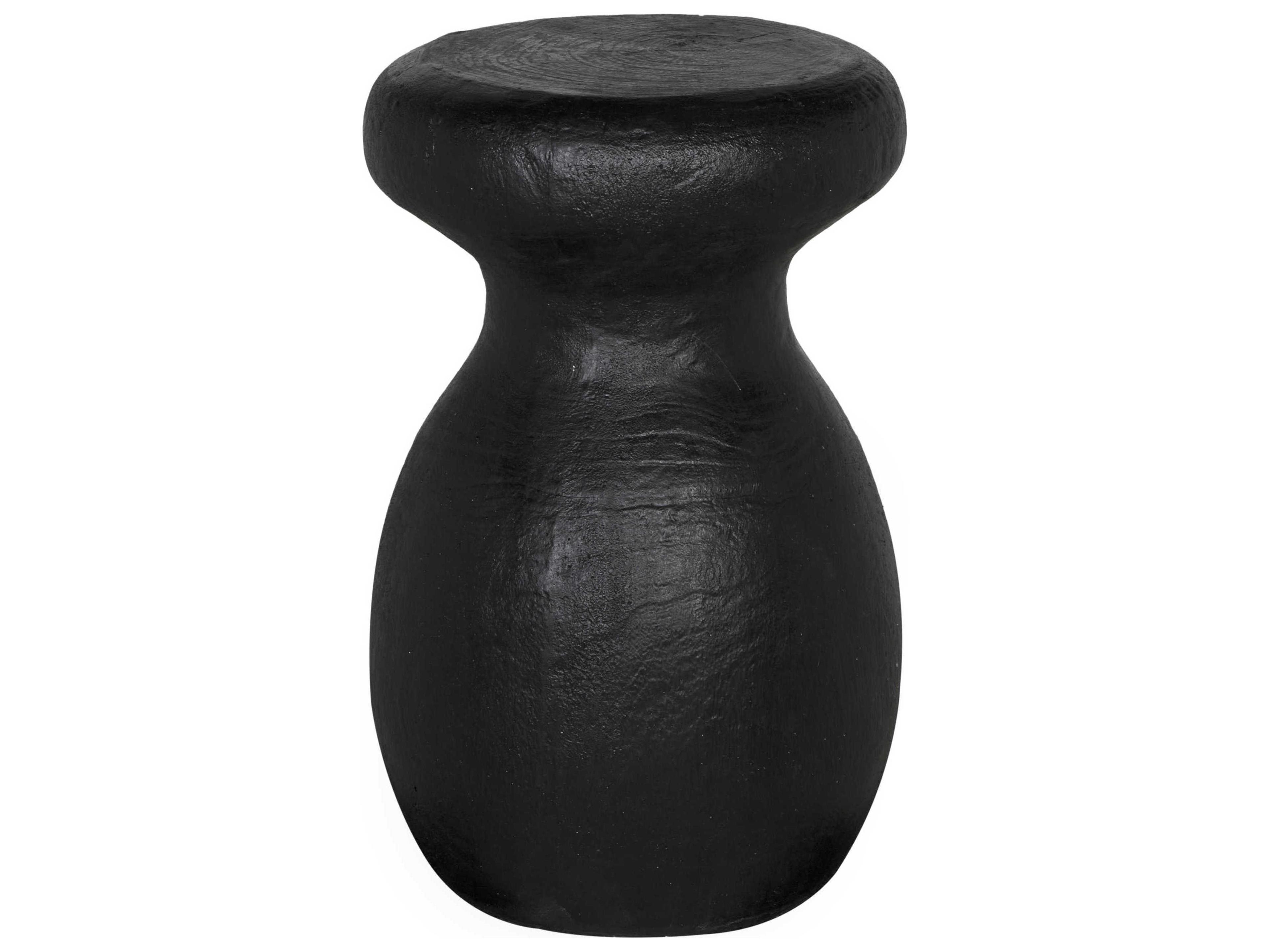 Noir Samson Round Black Burnt Fiber Cement End Table