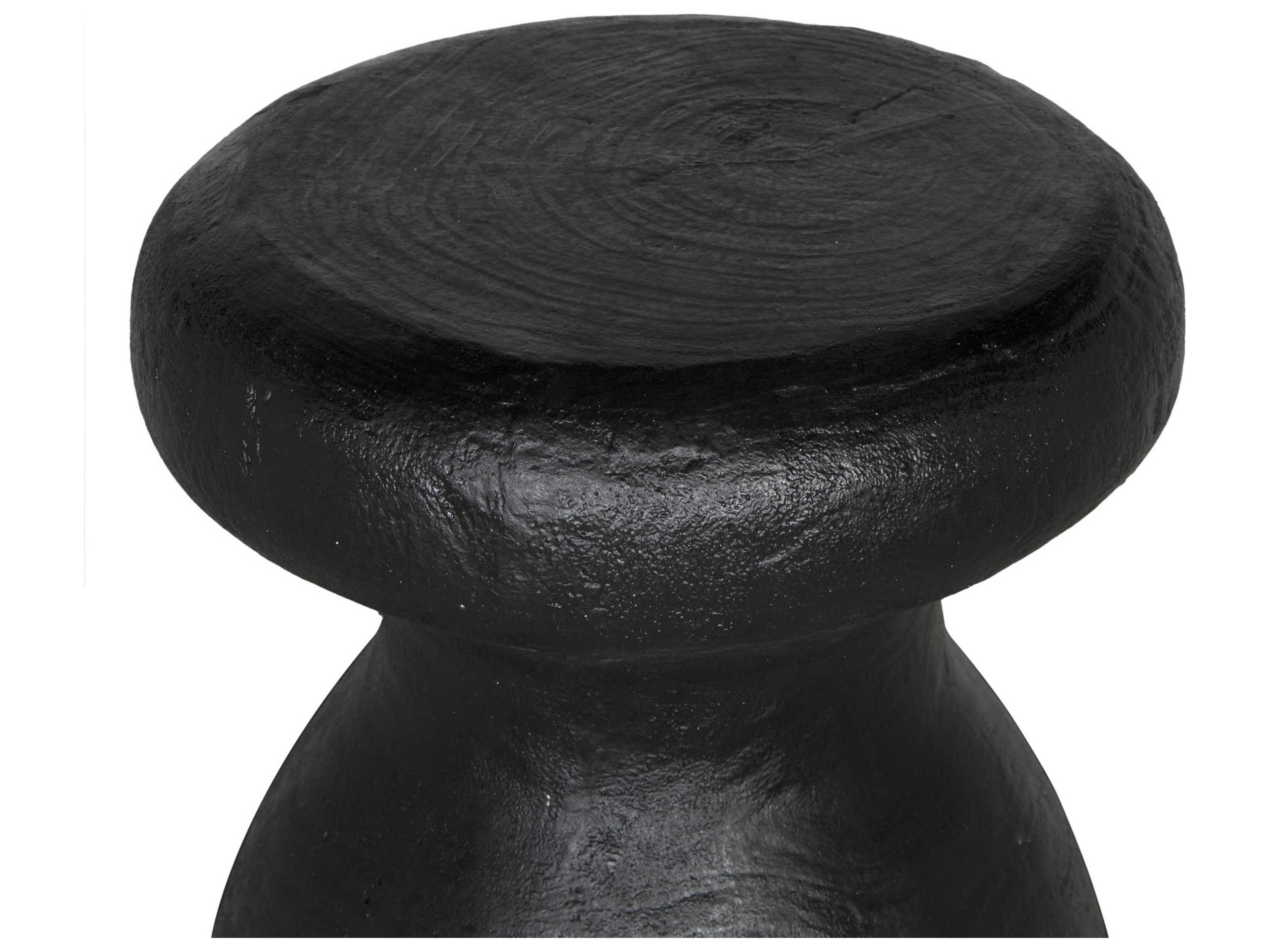 Noir Samson Round Black Burnt Fiber Cement End Table