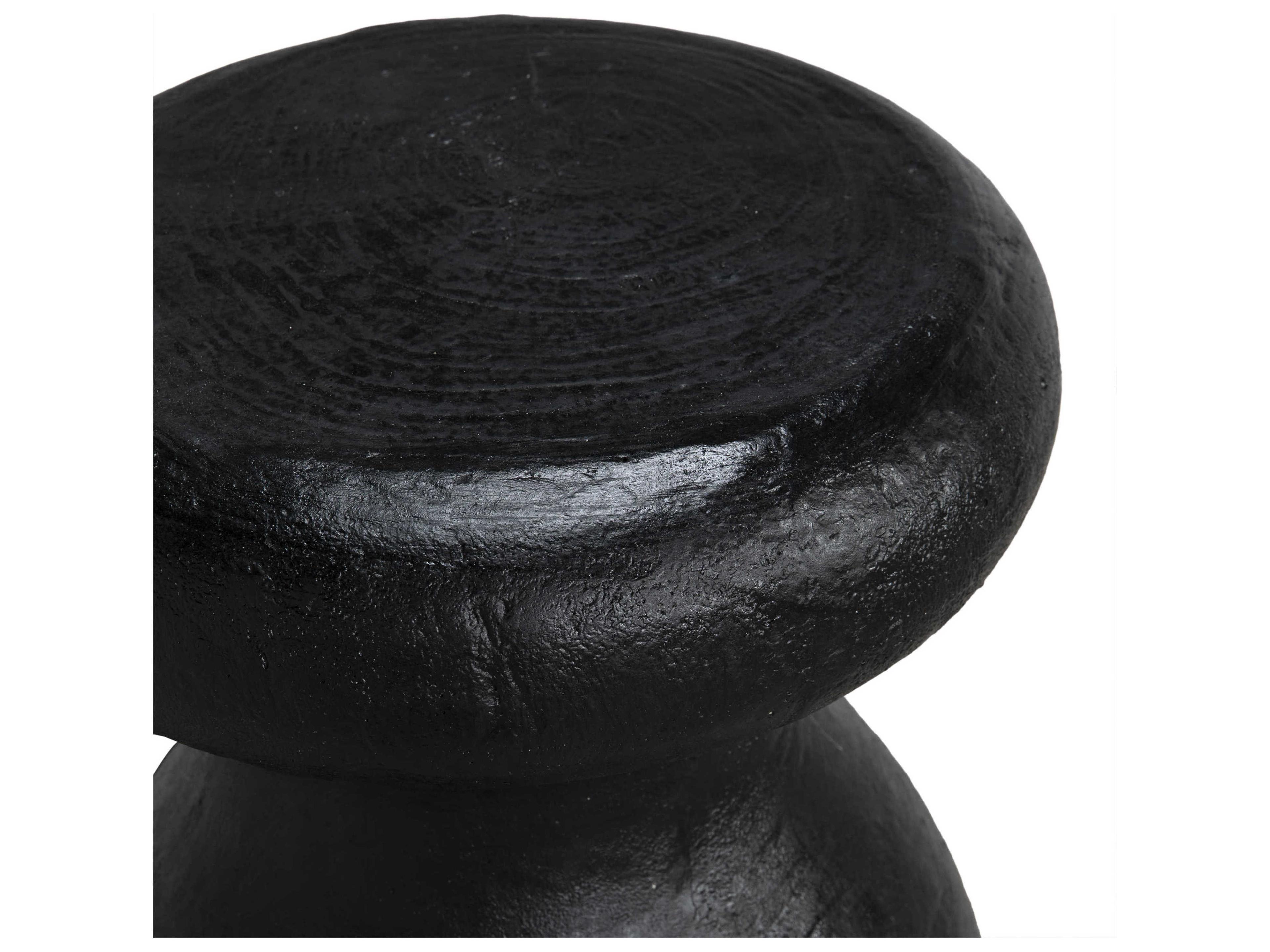 Noir Samson Round Black Burnt Fiber Cement End Table