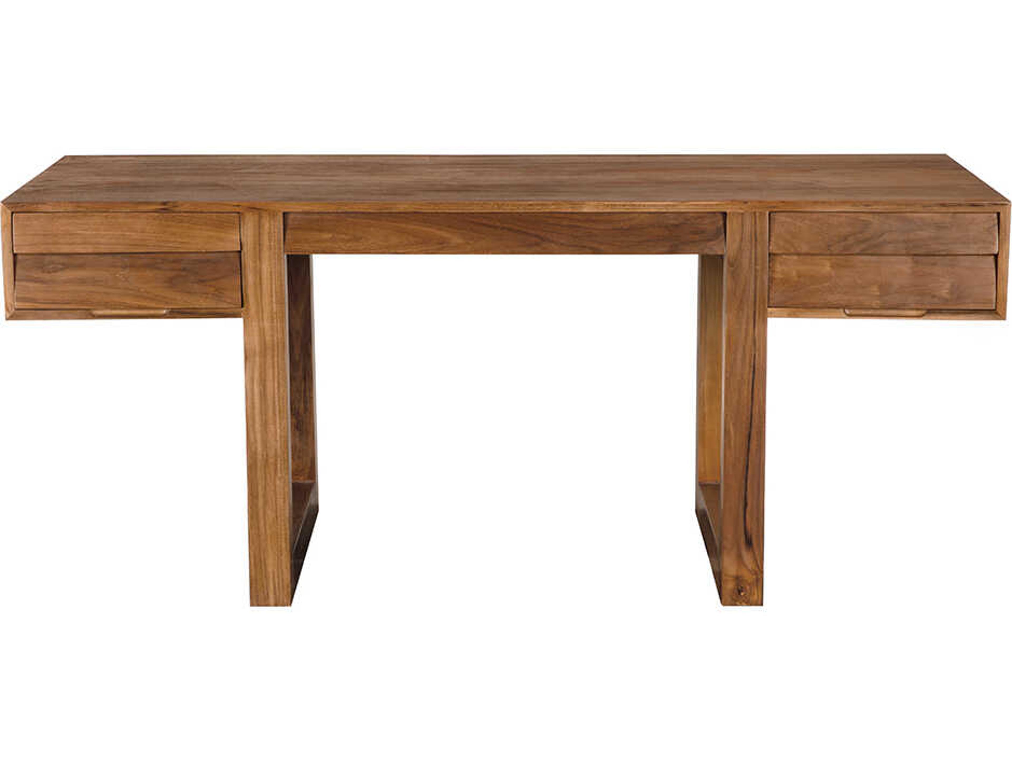 Noir Newton Clear Coat Flat Brown Teak Wood Writing Desk