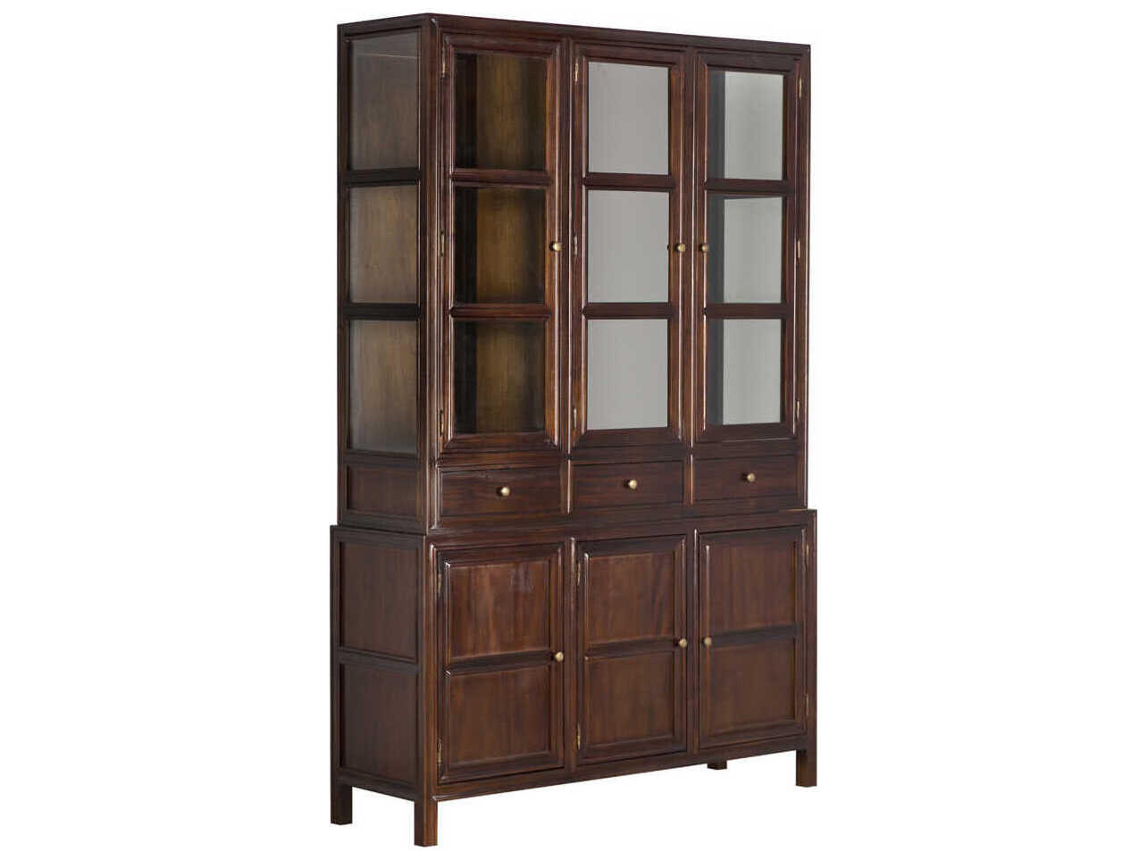 Mahogany Wood Hand Rubbed Brown Colonial Display Cabinet