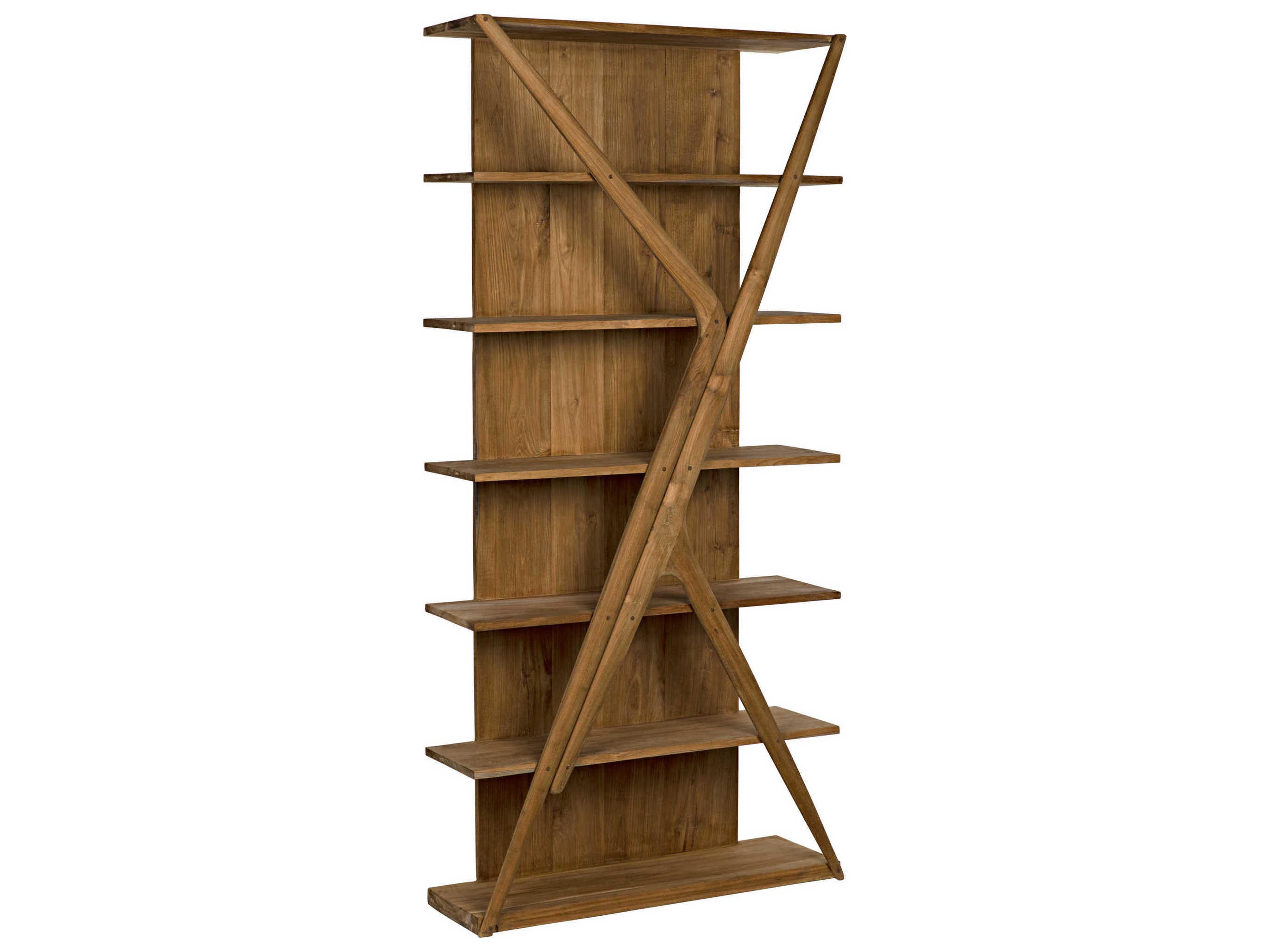 Vetra Tall Teak Bookcase with X-Embellishment in Natural Finish