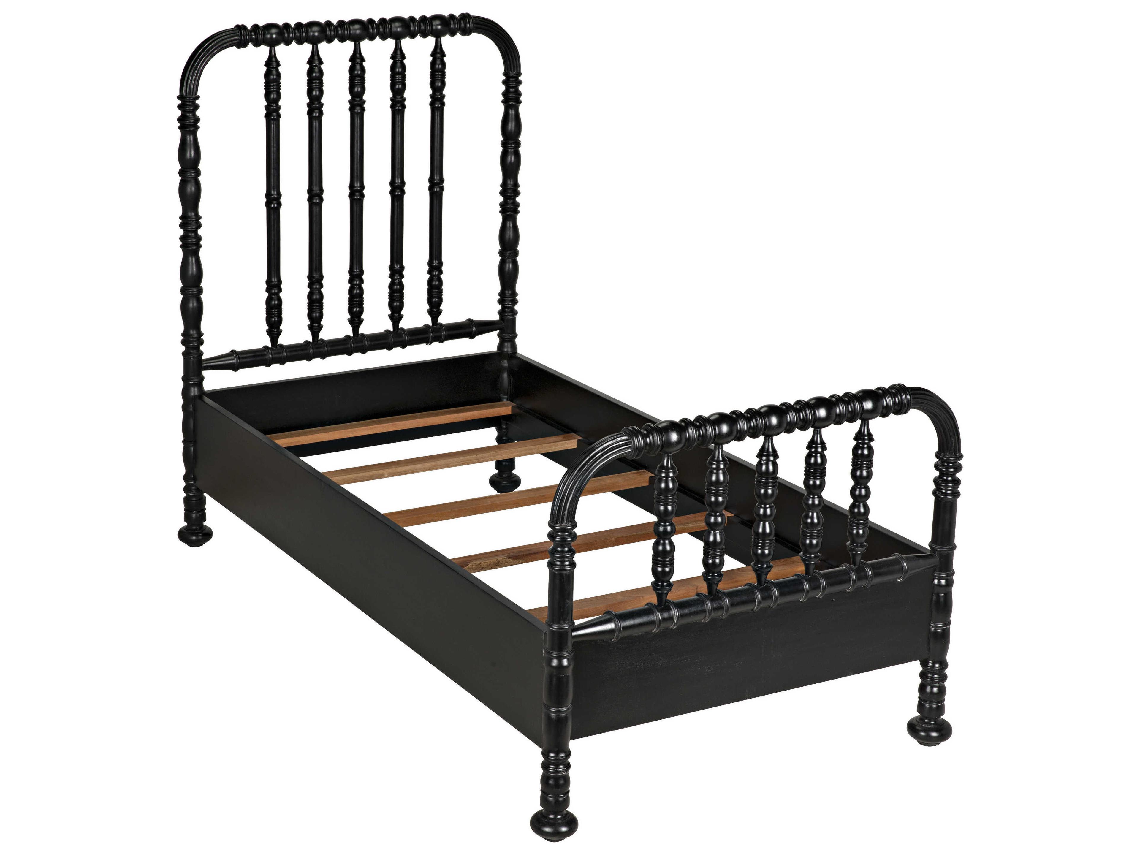 Noir Bachelor Hand Rubbed Black Mahogany Wood Twin Panel Bed