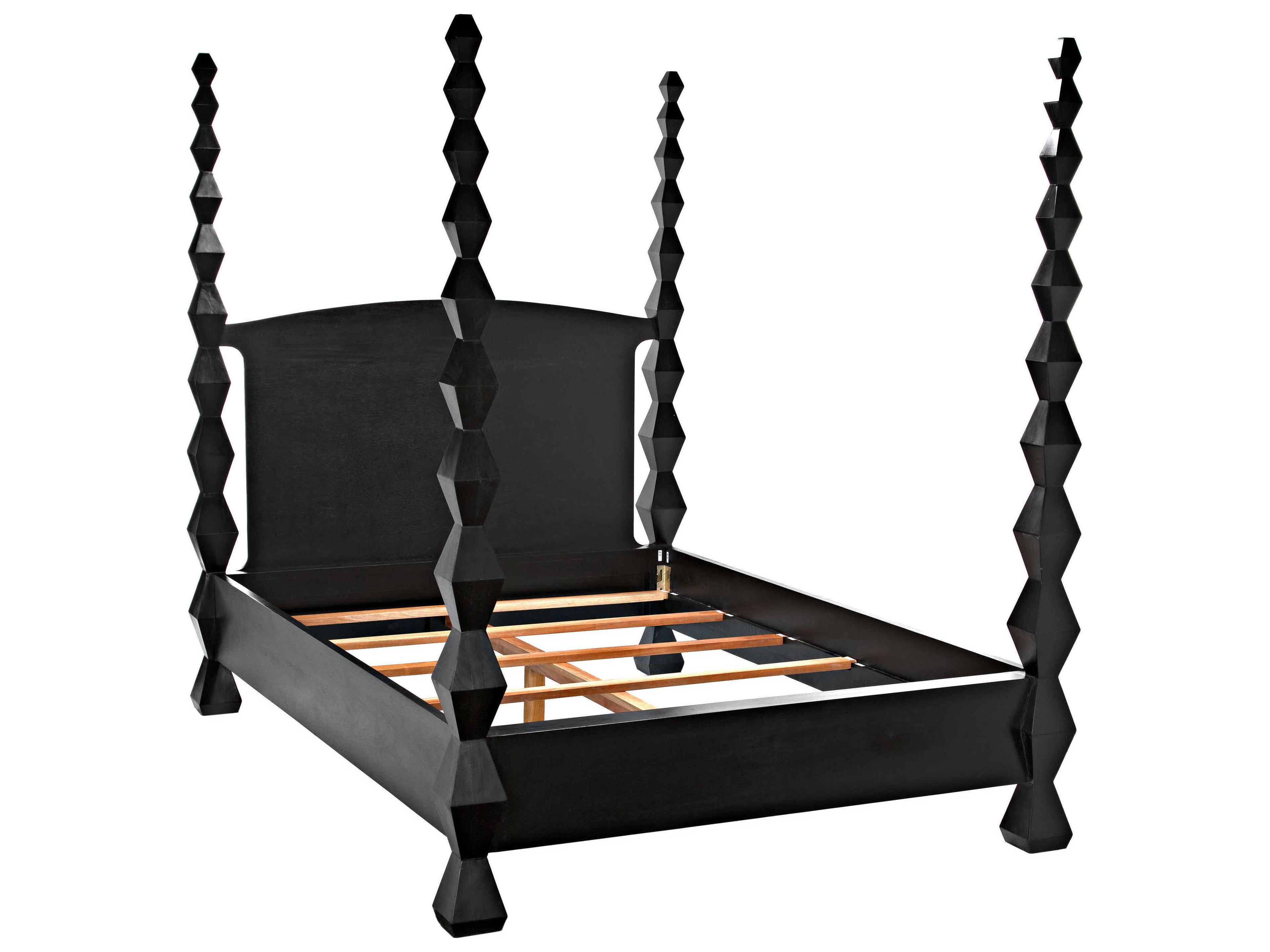 Hand Rubbed Black Mahogany Wood King Four Poster Bed