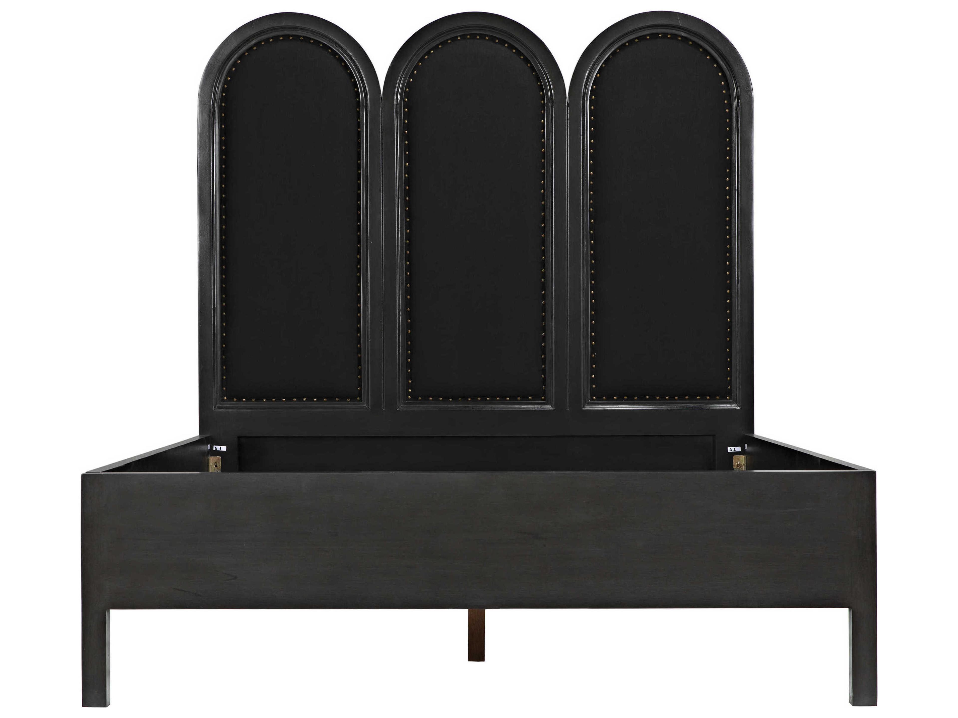 Noir Black Cotton Pale Mahogany Wood Queen Platform Bed