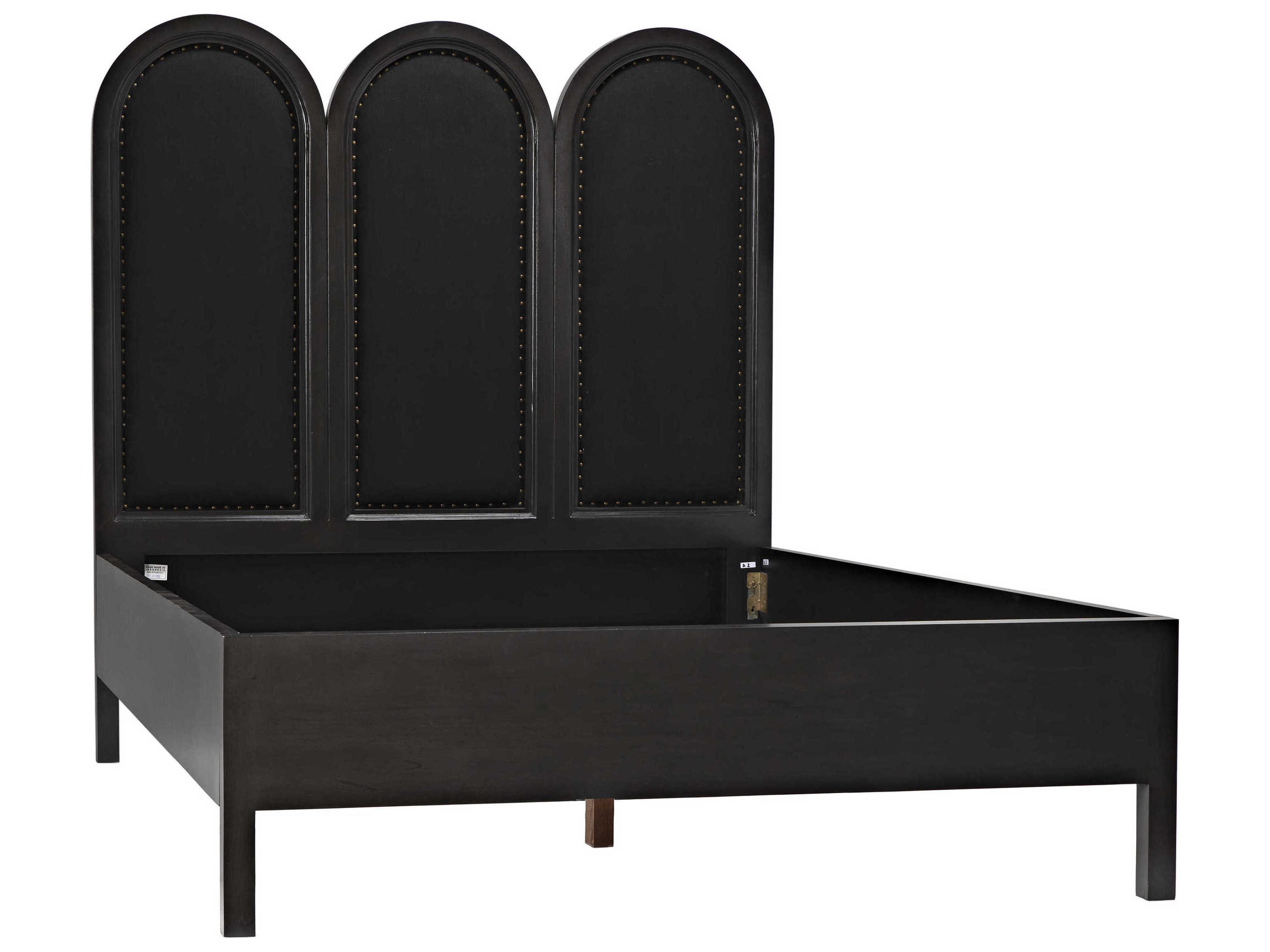 Noir Black Cotton Pale Mahogany Wood Queen Platform Bed