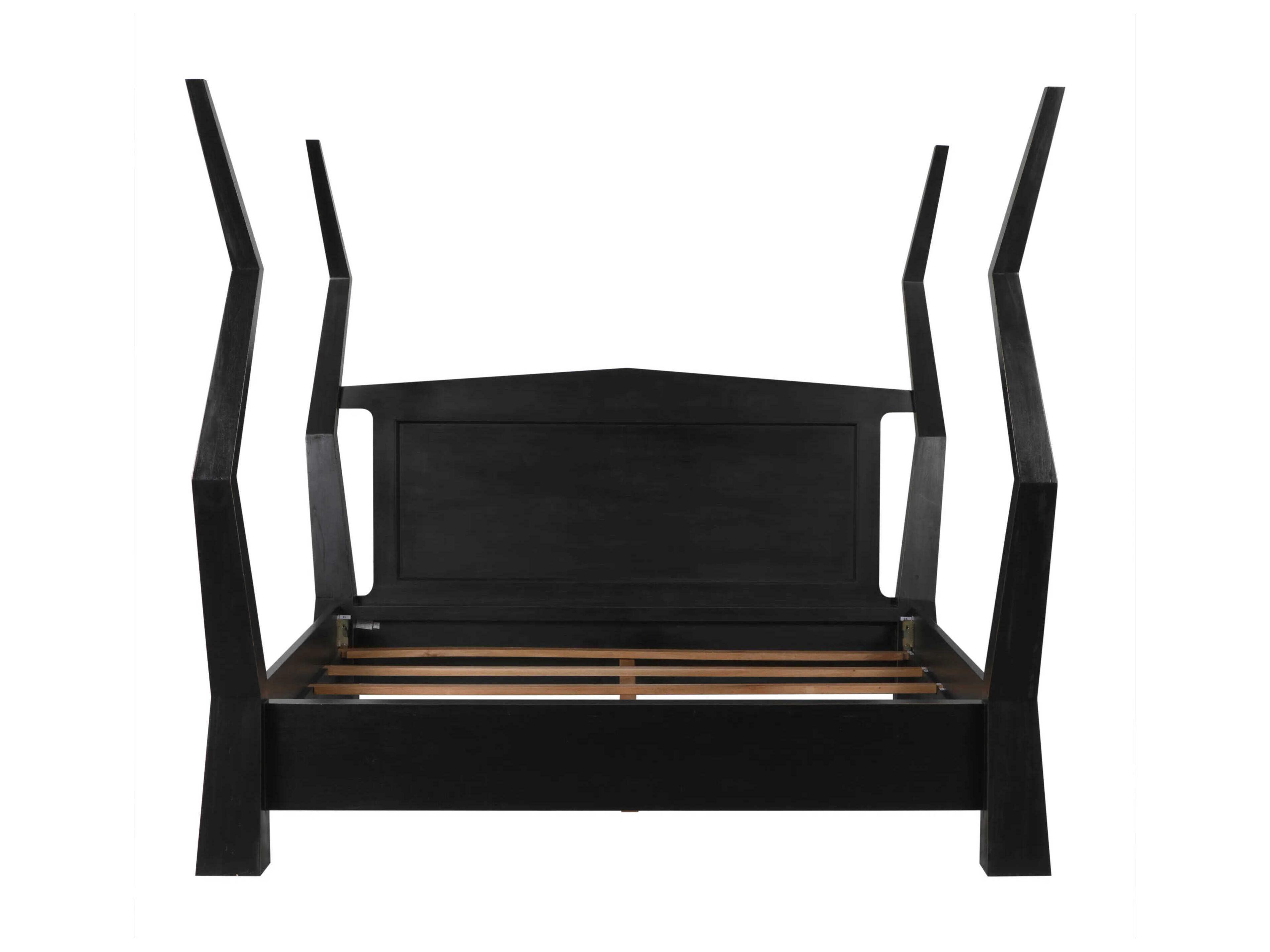 Noir Patras Hand Rubbed Black Mahogany Wood King Four Poster Bed