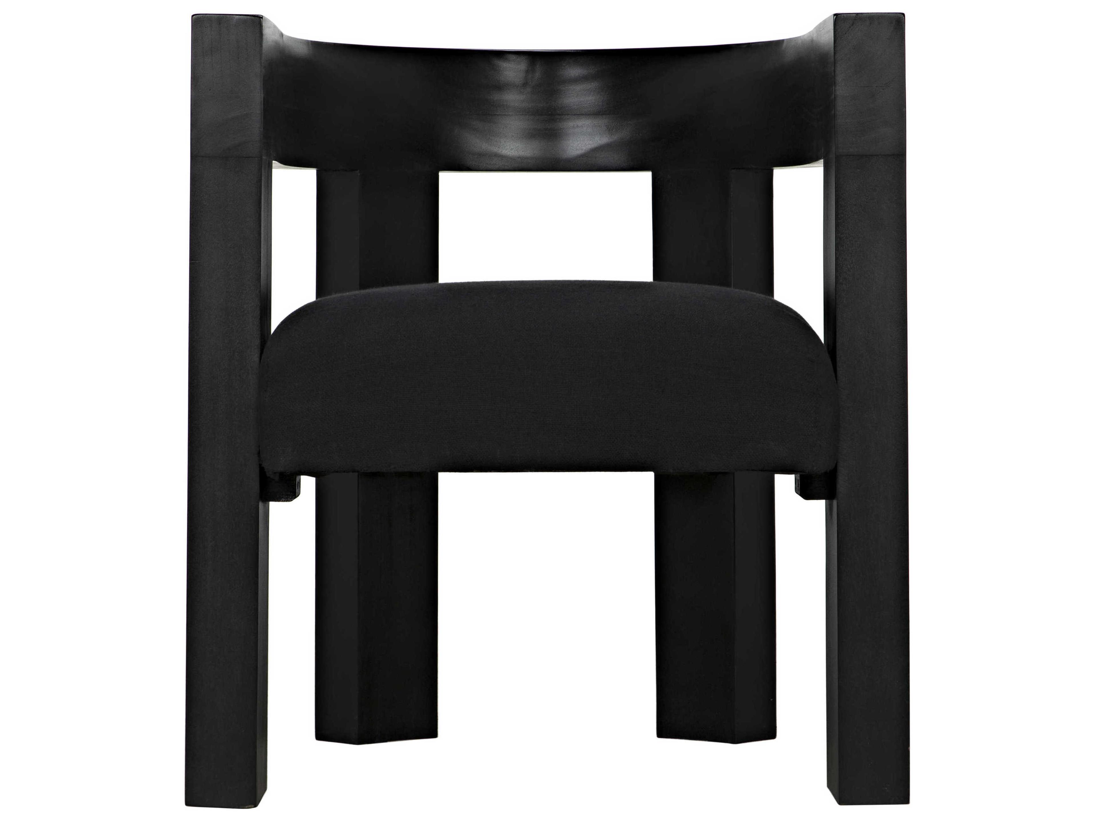 Noir Mahogany Wood Black Upholstered Arm Dining Chair