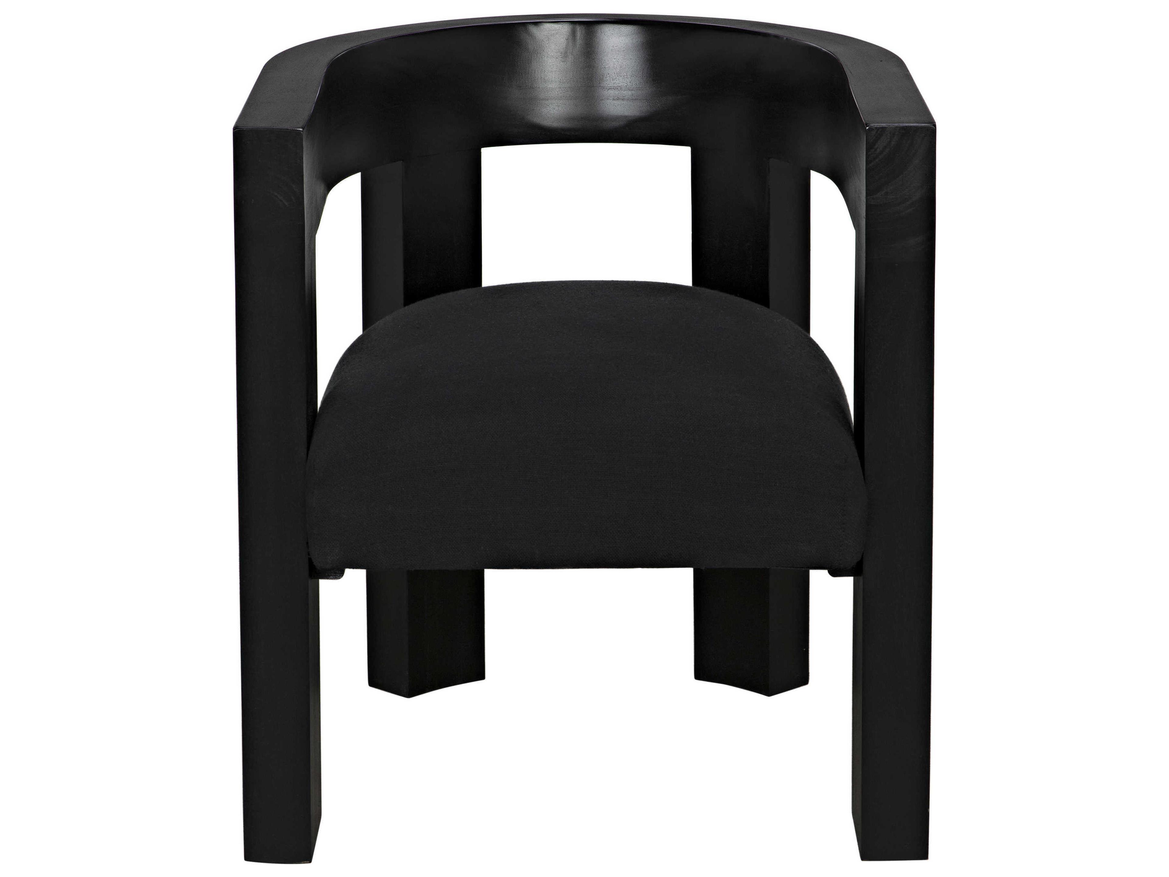 Noir Mahogany Wood Black Upholstered Arm Dining Chair