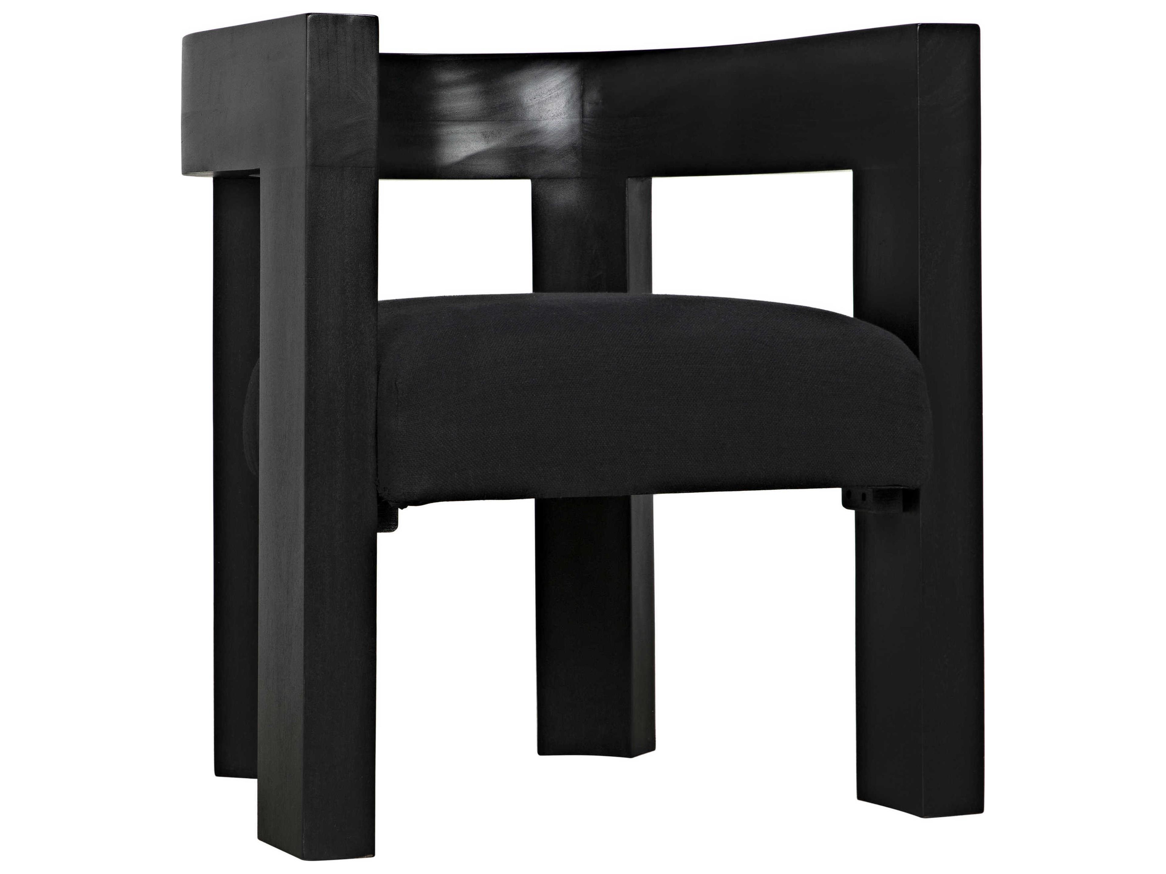 Noir Mahogany Wood Black Upholstered Arm Dining Chair