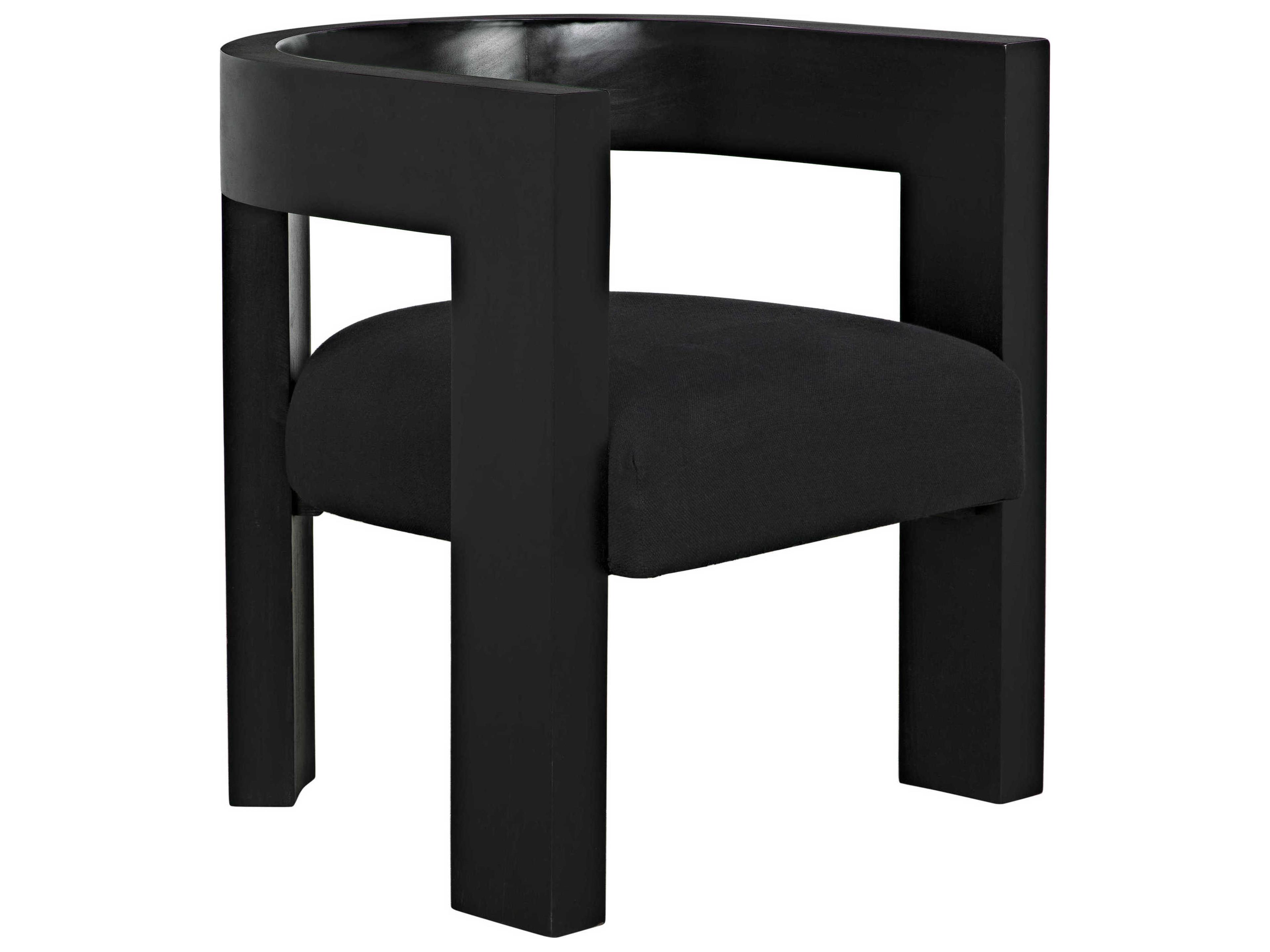 Noir Mahogany Wood Black Upholstered Arm Dining Chair