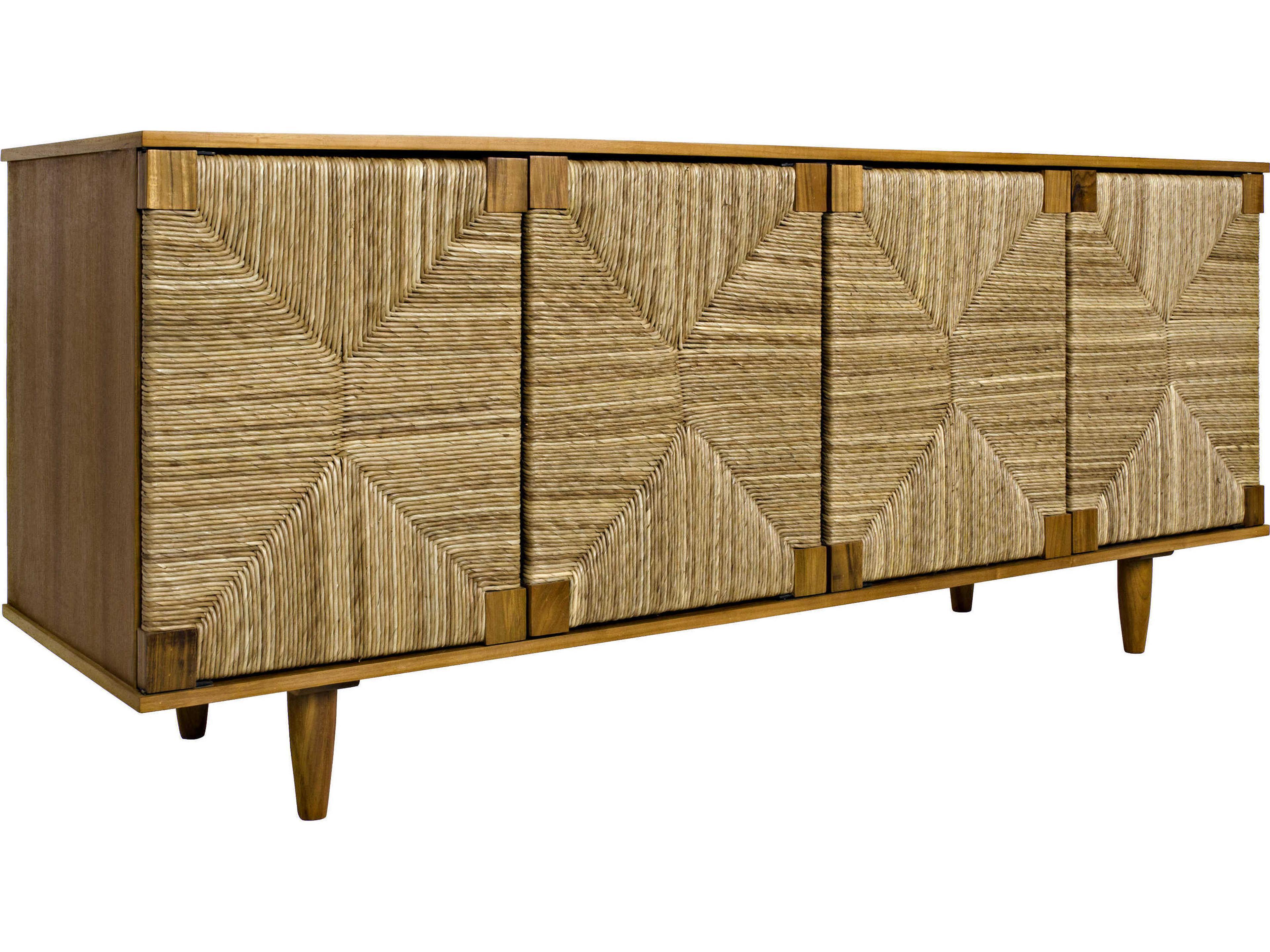 76" Teak Wood Rush Seagrass Sideboard