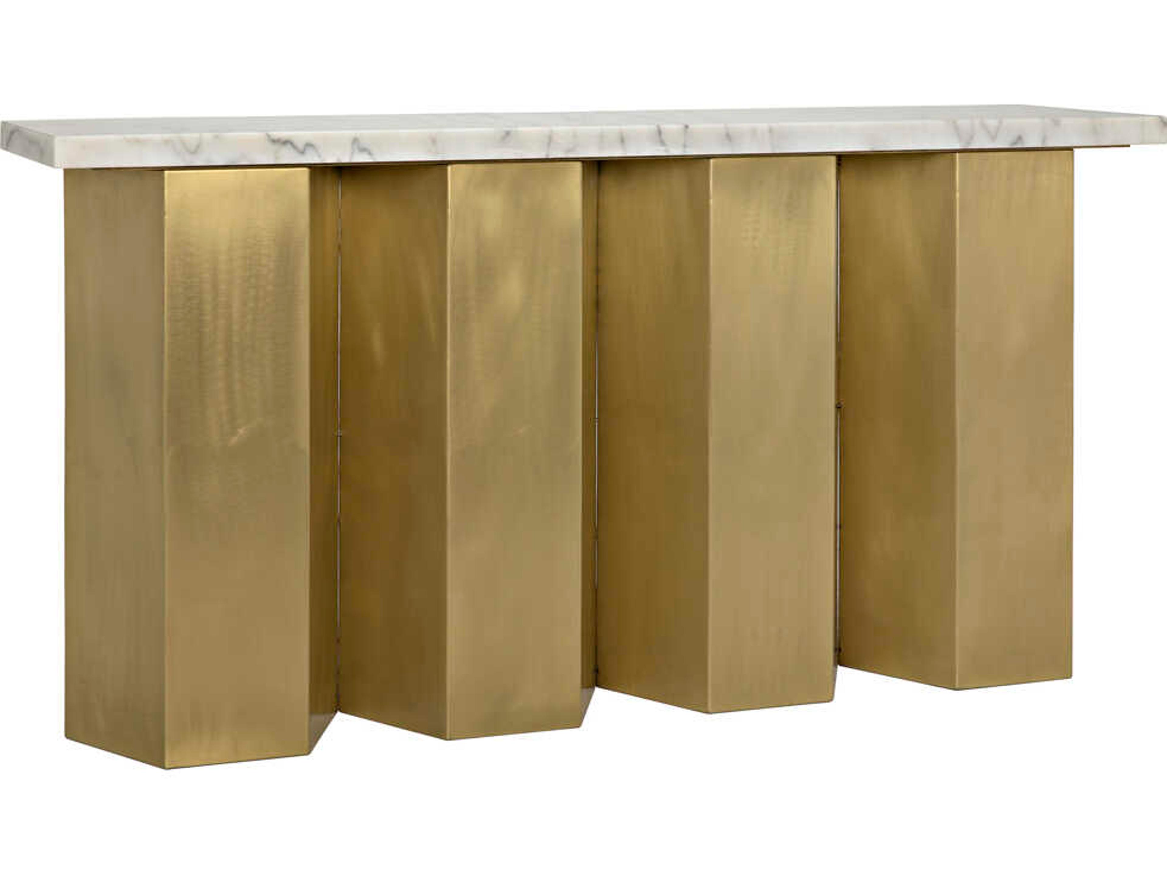 Shilo Rectangle Console Table Metal and Bianco Crown Marble Antique Brass
