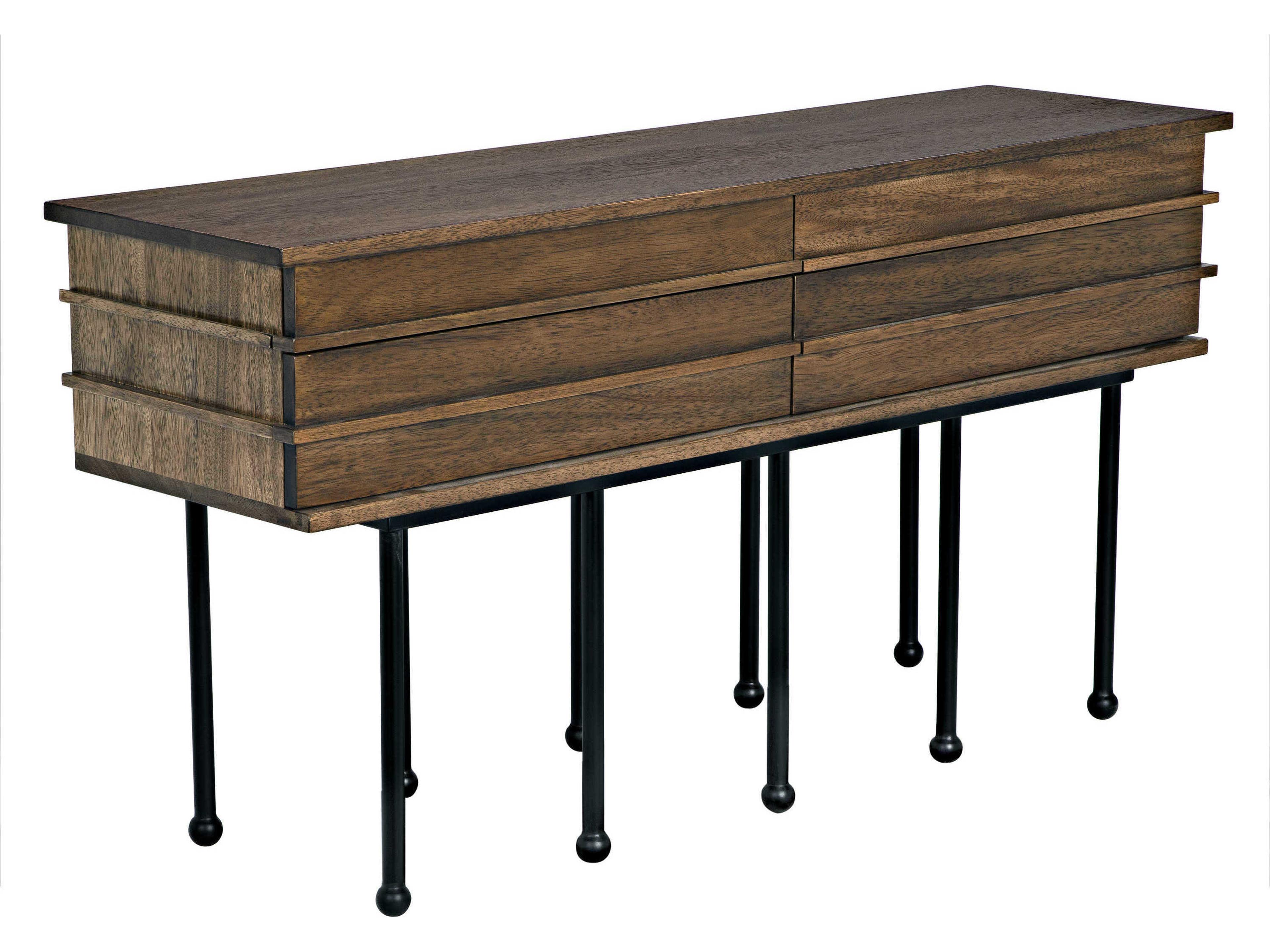 Oliver Rectangular Wood Dark Walnut With Matte Black Base Console Table