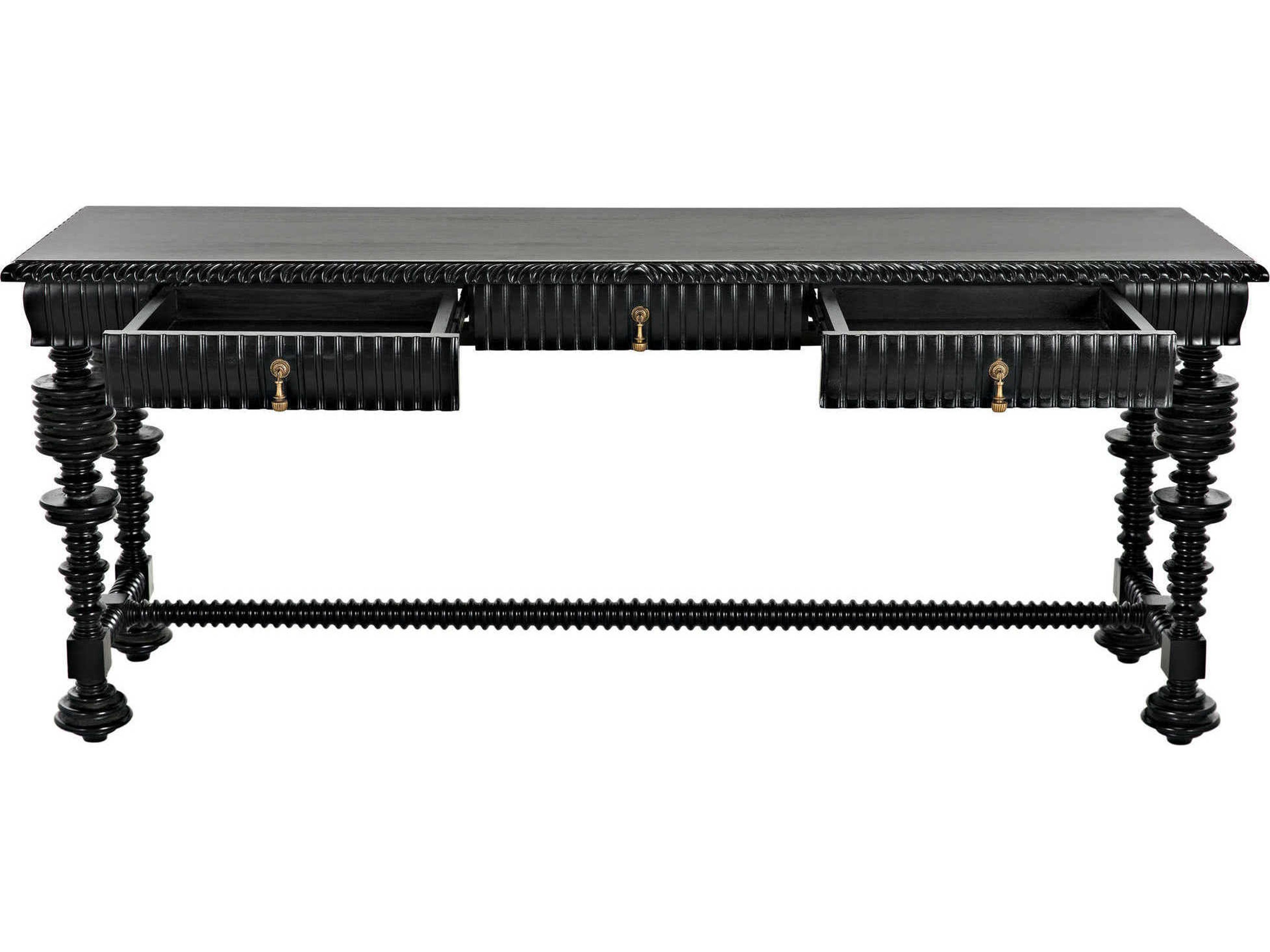 Noir Rectangular Wood Hand Rubbed Black Console Table