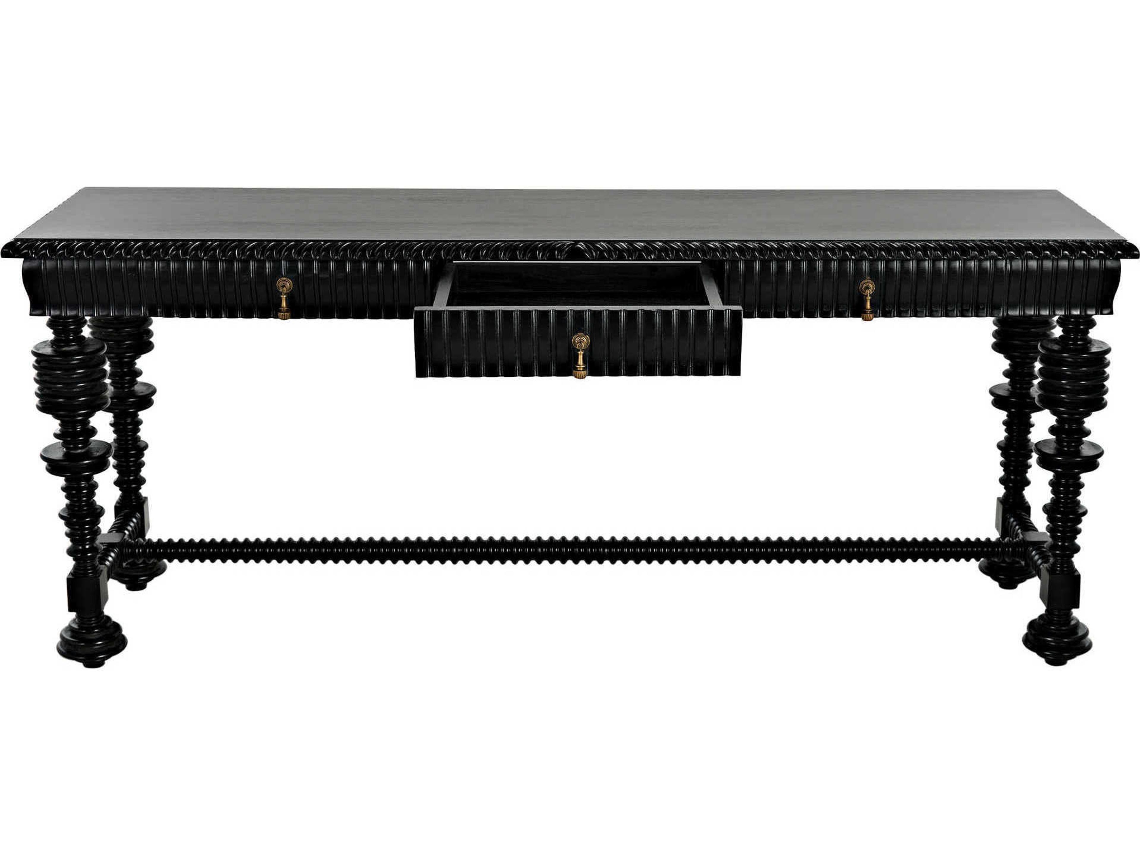 Noir Rectangular Wood Hand Rubbed Black Console Table