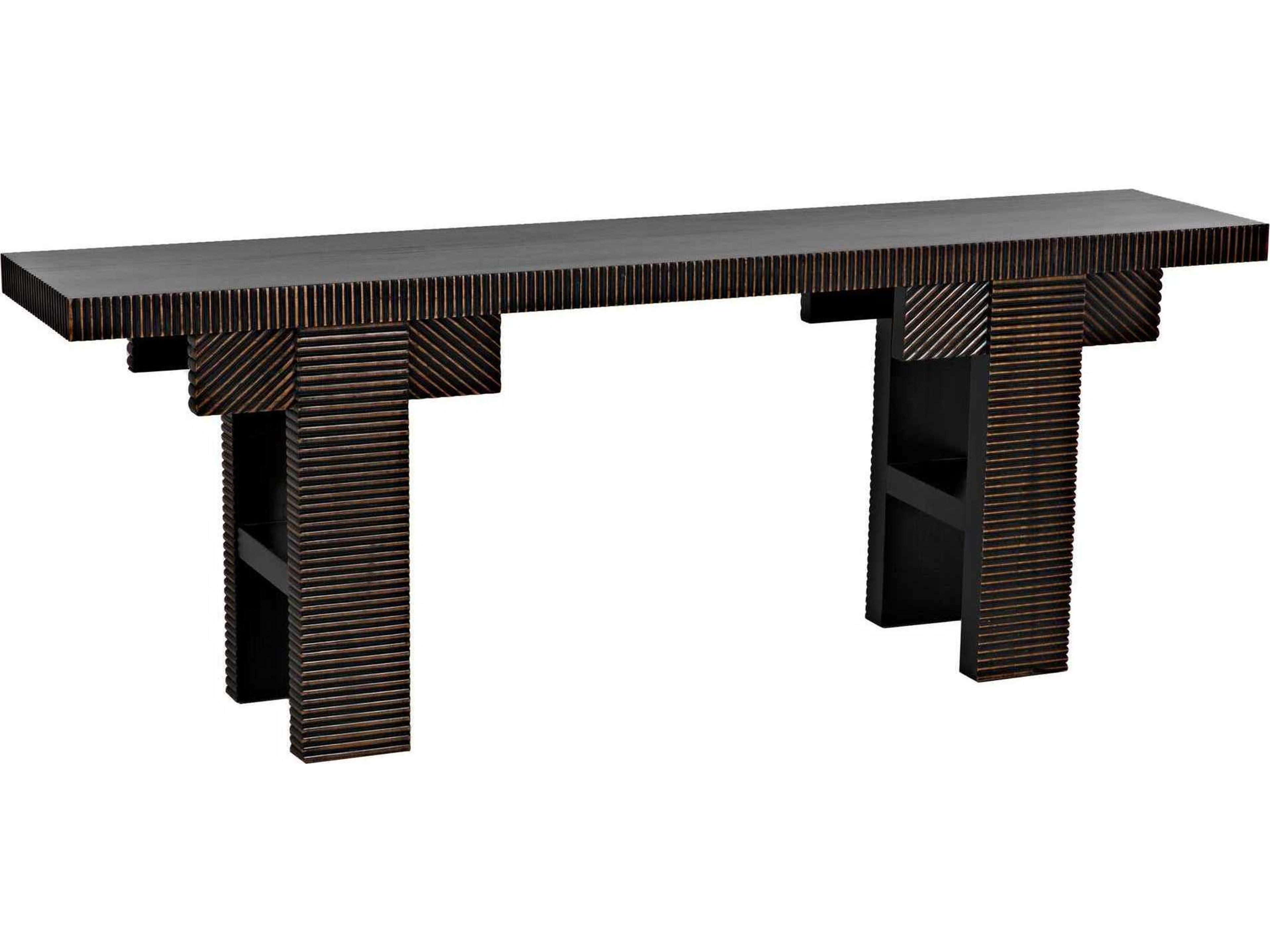 Rectangular Wood Black With Light Brown Trim Console Table