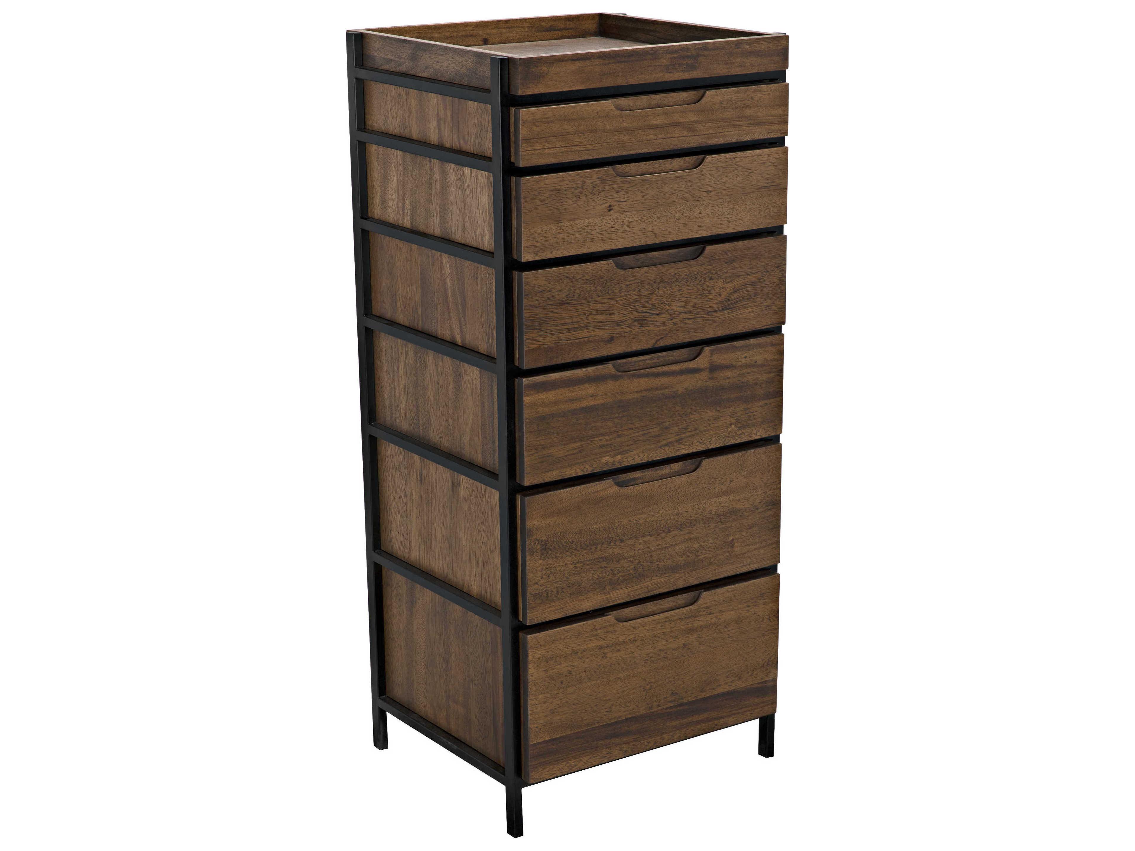 6-Drawers Dark Walnut Black Wood Accent Chest