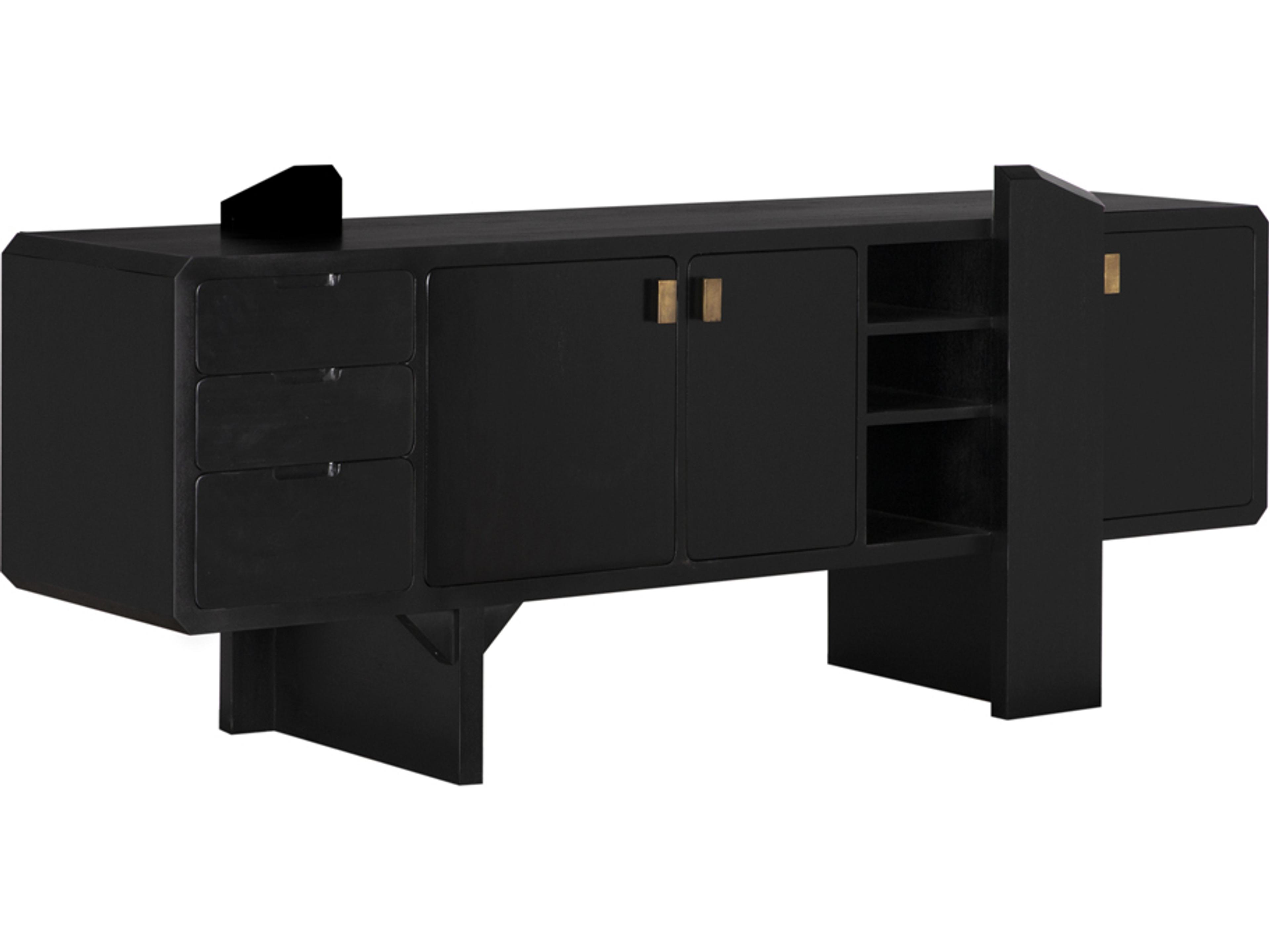 Noir Dallas 78" Mahogany Wood Hand Rubbed Black Sideboard