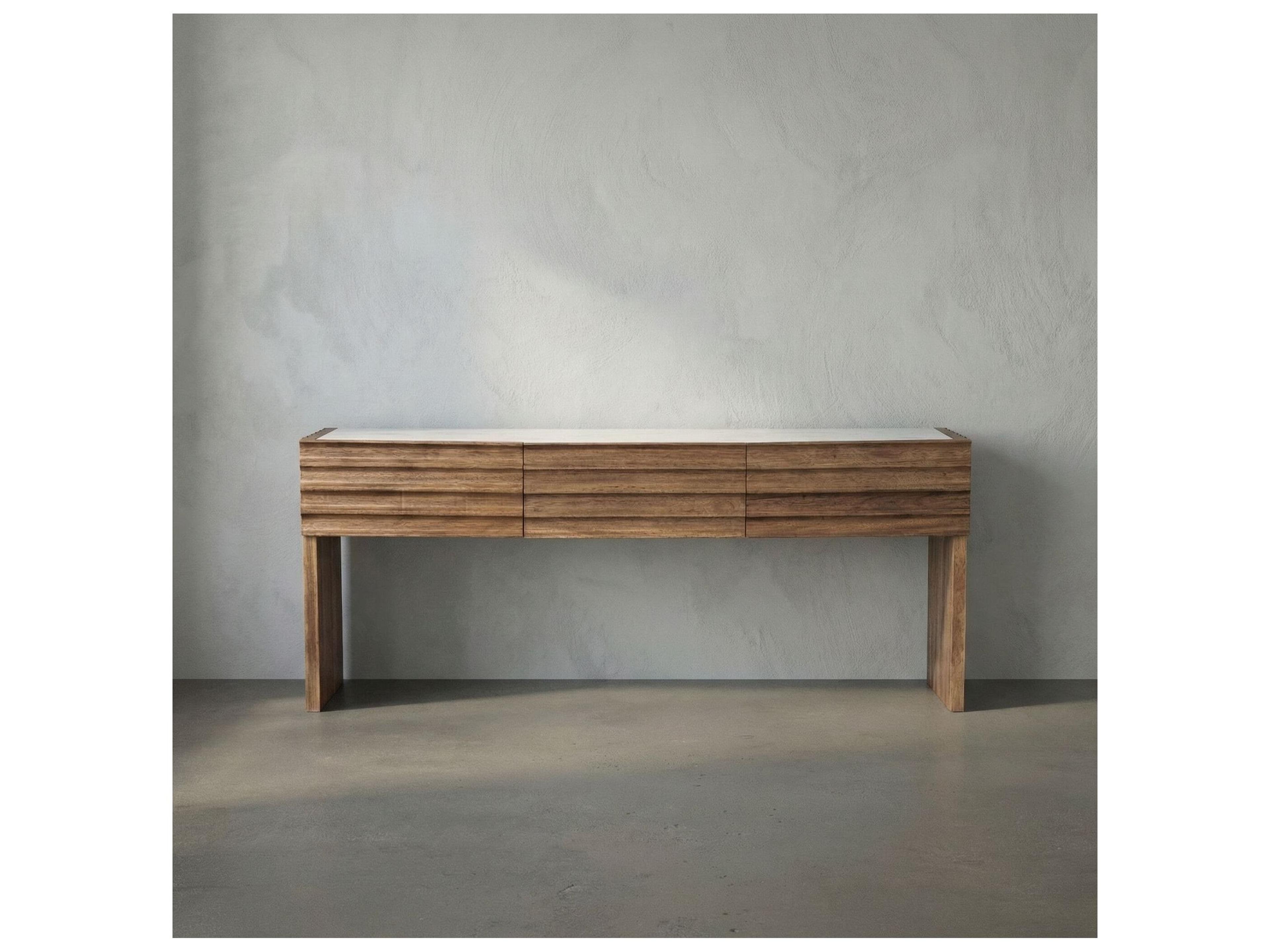 Noir Wolf Rectangular Marble Dark Walnut And White Stone Console Table