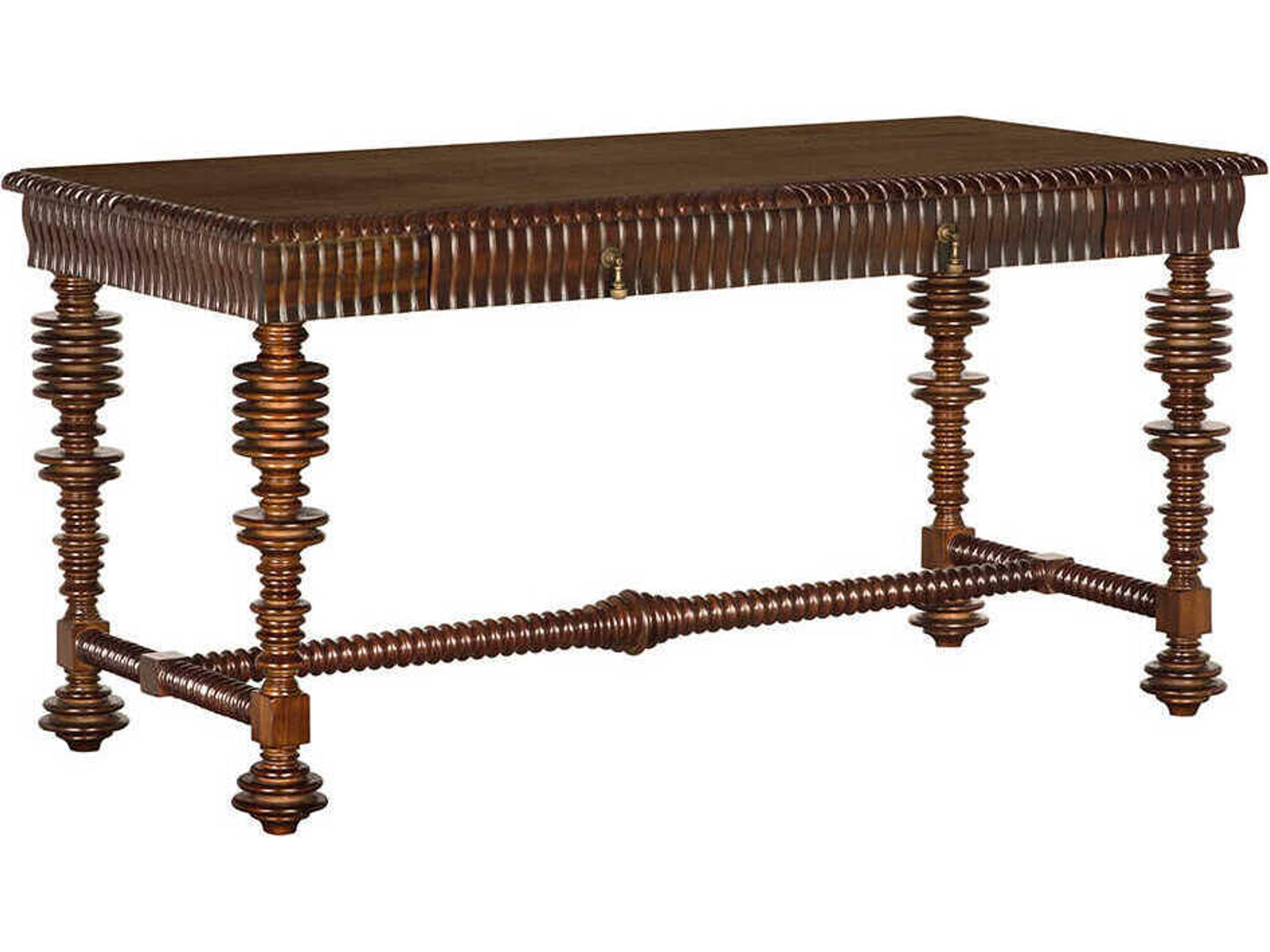 Portuguese Hand Rubbed Brown Walnut Wood Writing Desk