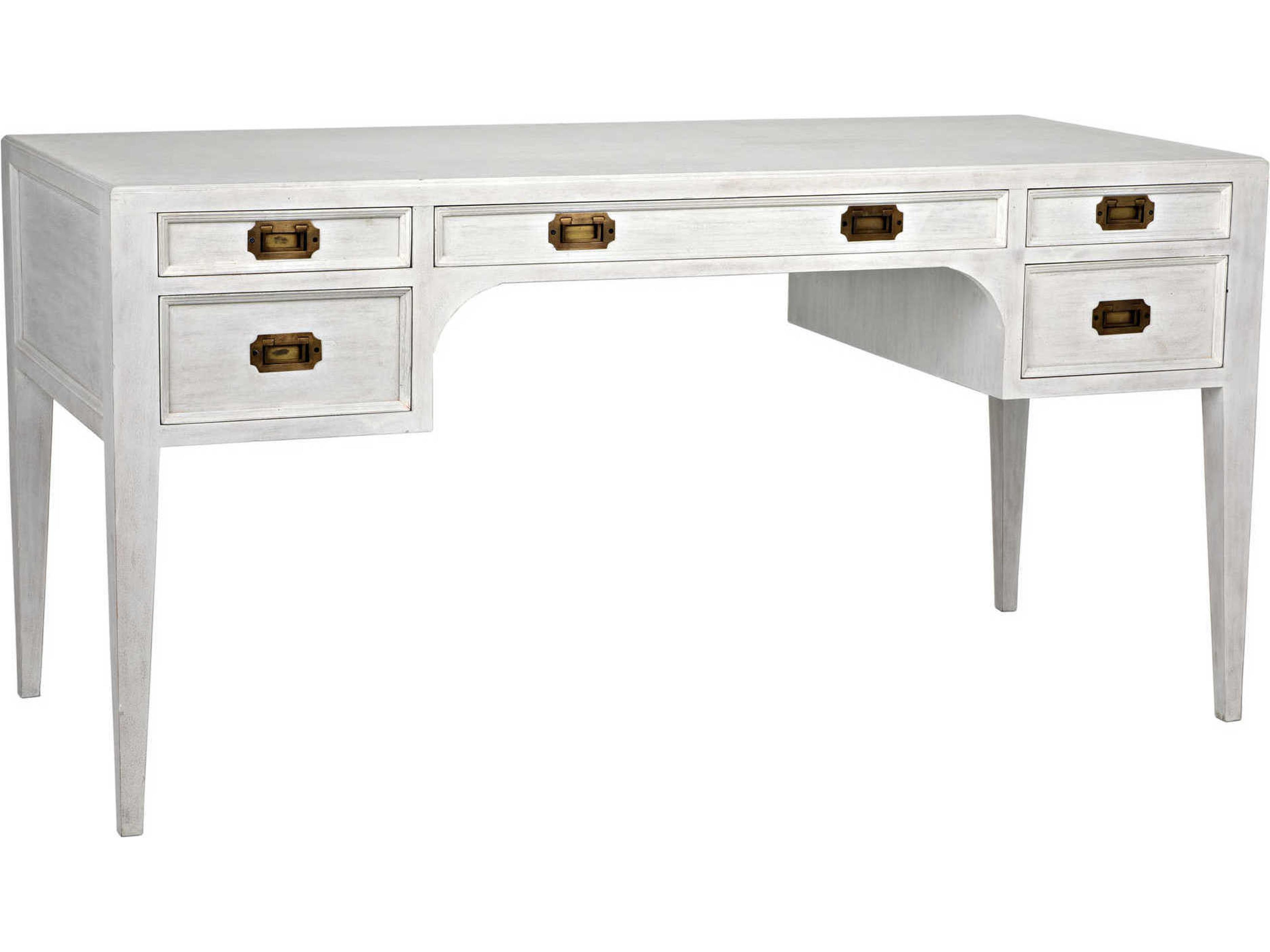 Africa Colonial Style Desk in White Wash Mahogany with Brass Pulls