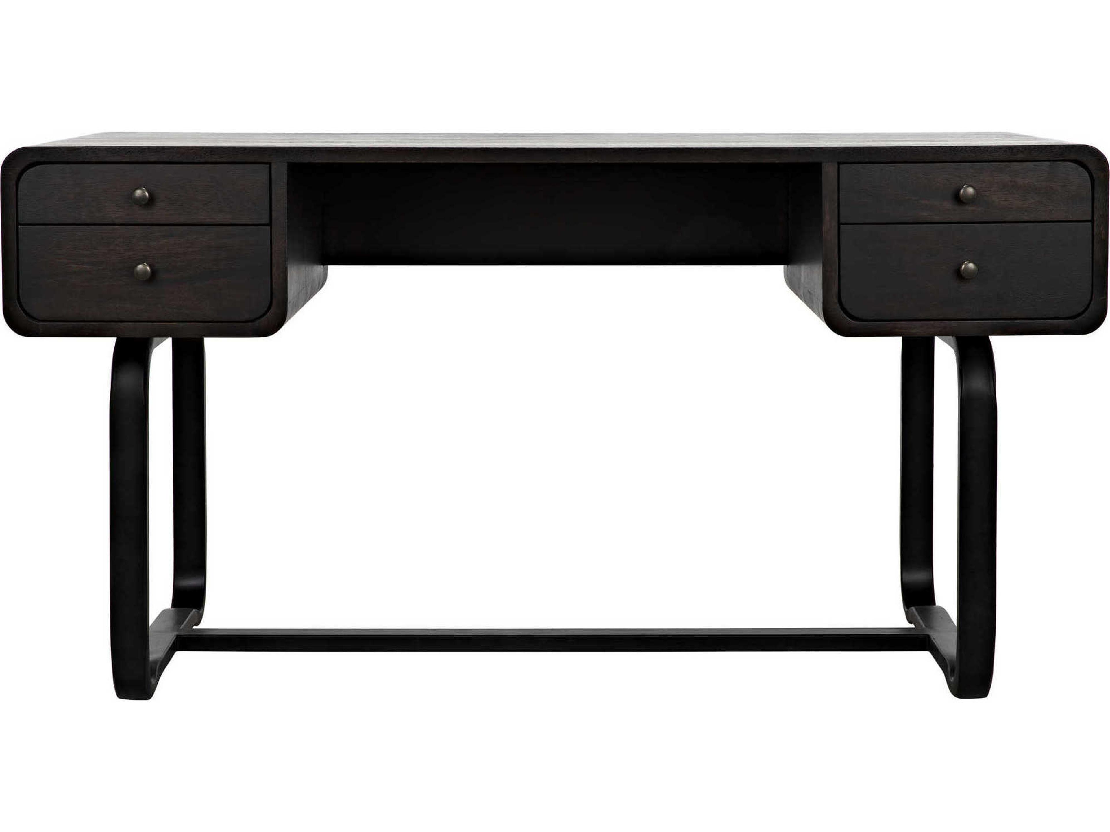Noir Ebony Walnut Black Metal Wood Secretary Desk Writing